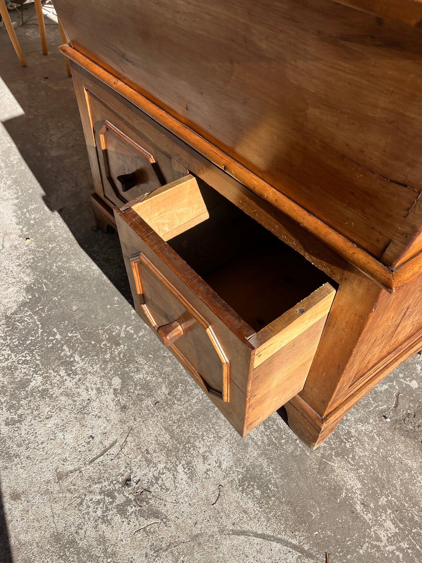 Antique Wooden Baker’s Chest with Storage Drawers