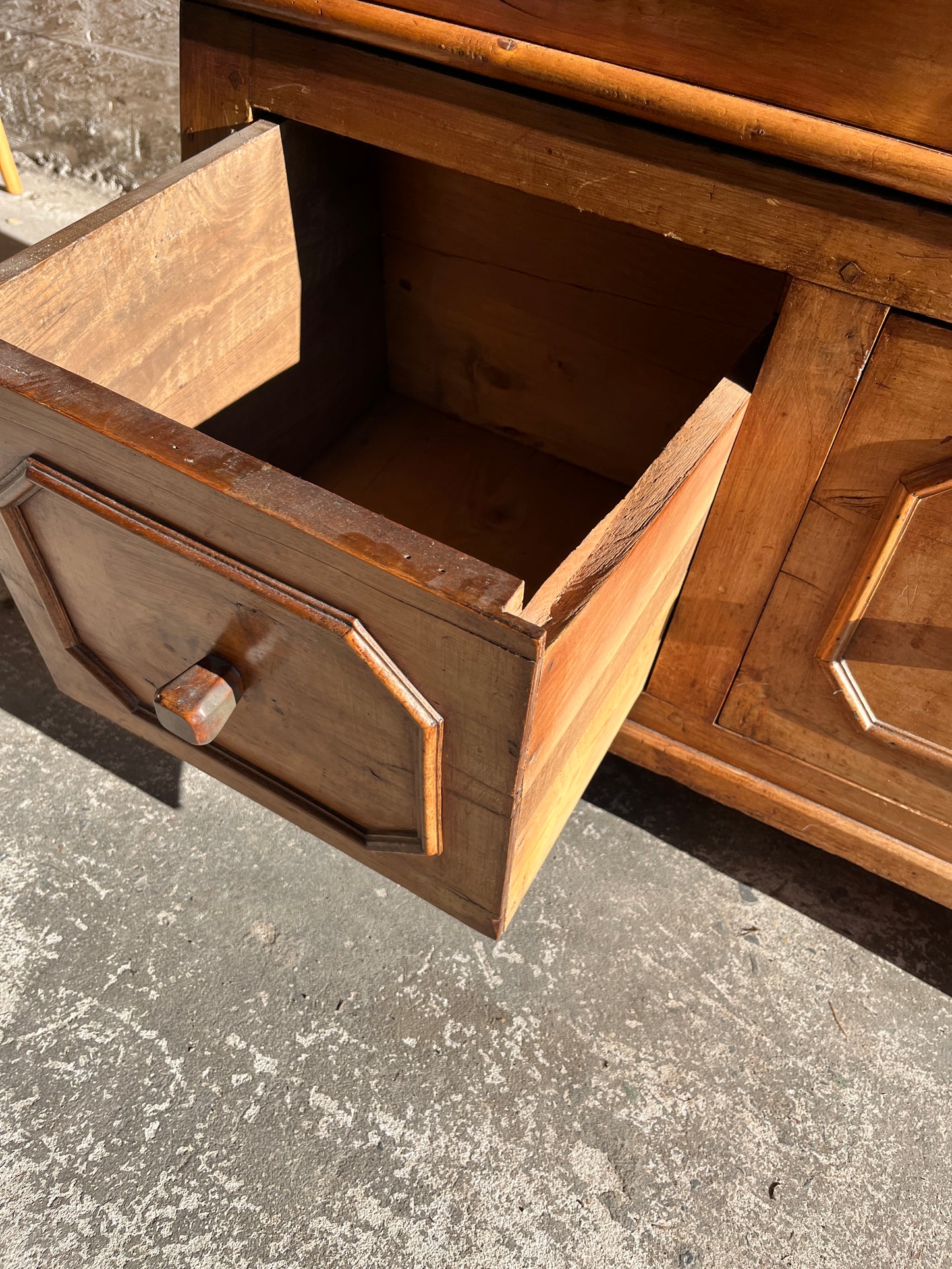 Antique Wooden Baker’s Chest with Storage Drawers