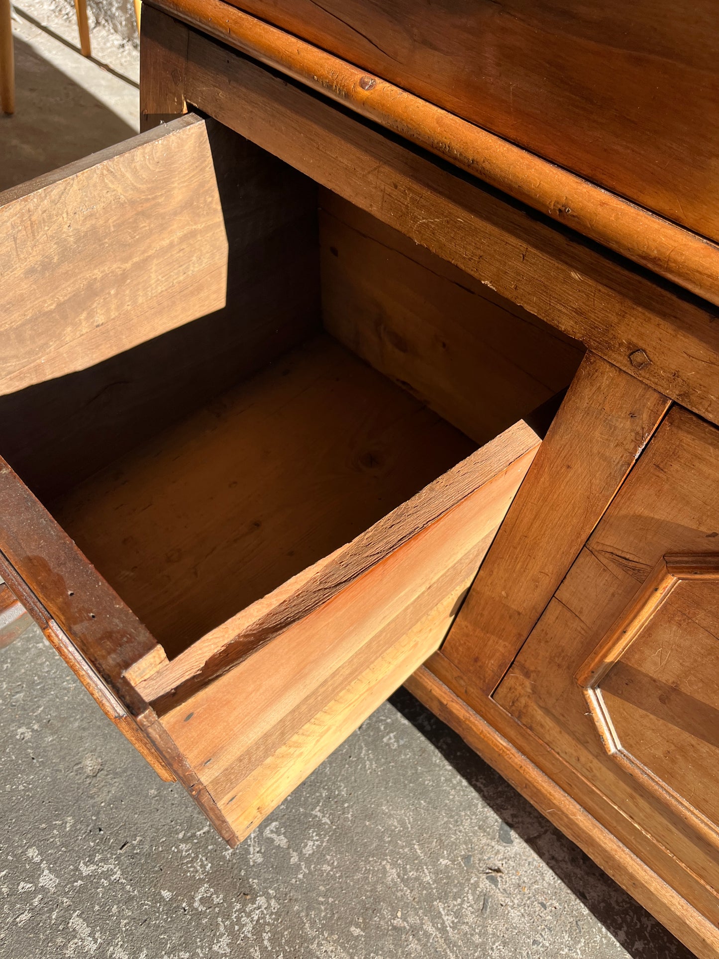 Antique Wooden Baker’s Chest with Storage Drawers