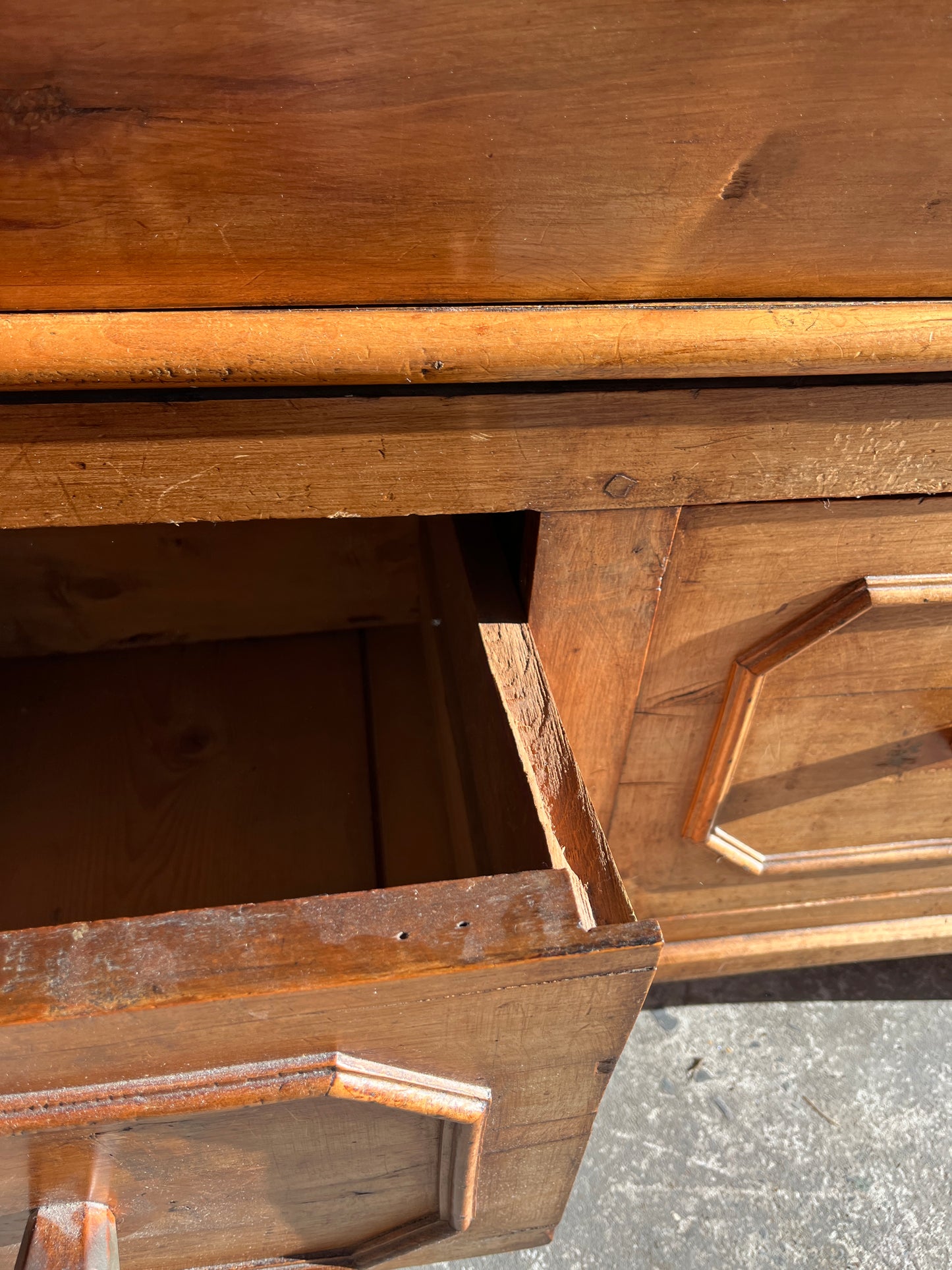 Antique Wooden Baker’s Chest with Storage Drawers