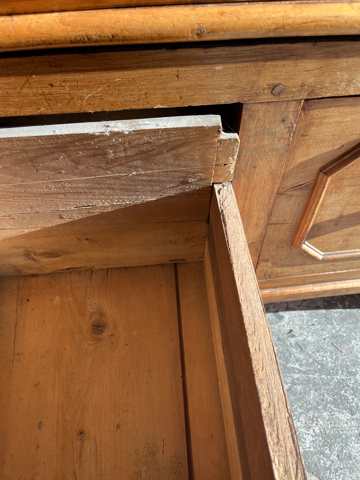 Antique Wooden Baker’s Chest with Storage Drawers