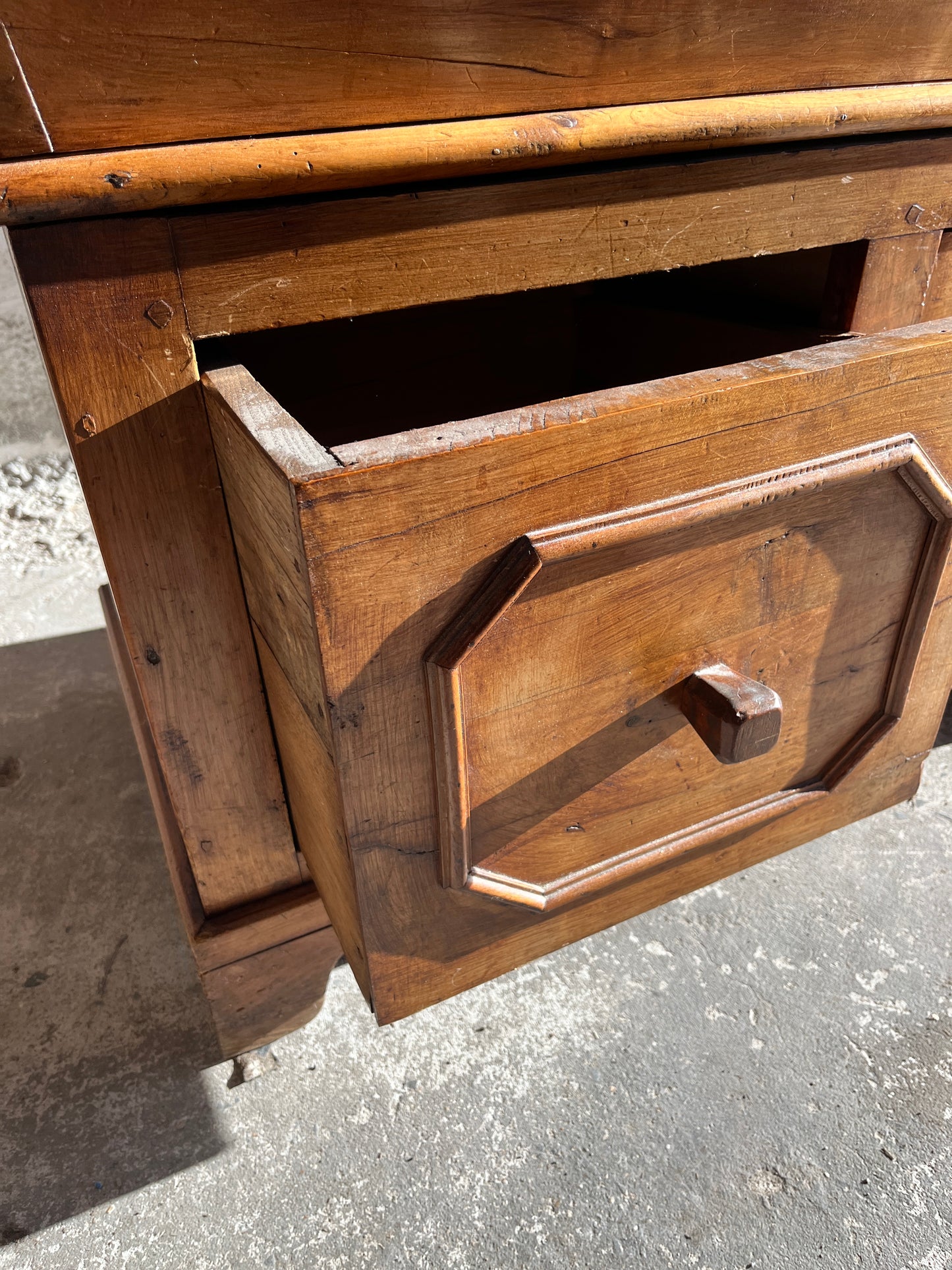 Antique Wooden Baker’s Chest with Storage Drawers