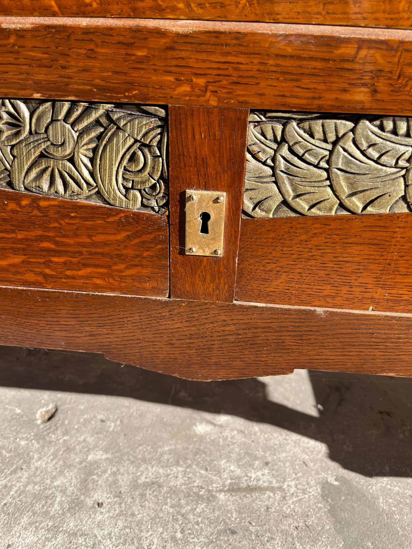 Art Deco Oak Wardrobe with Mirror & Carved Details
