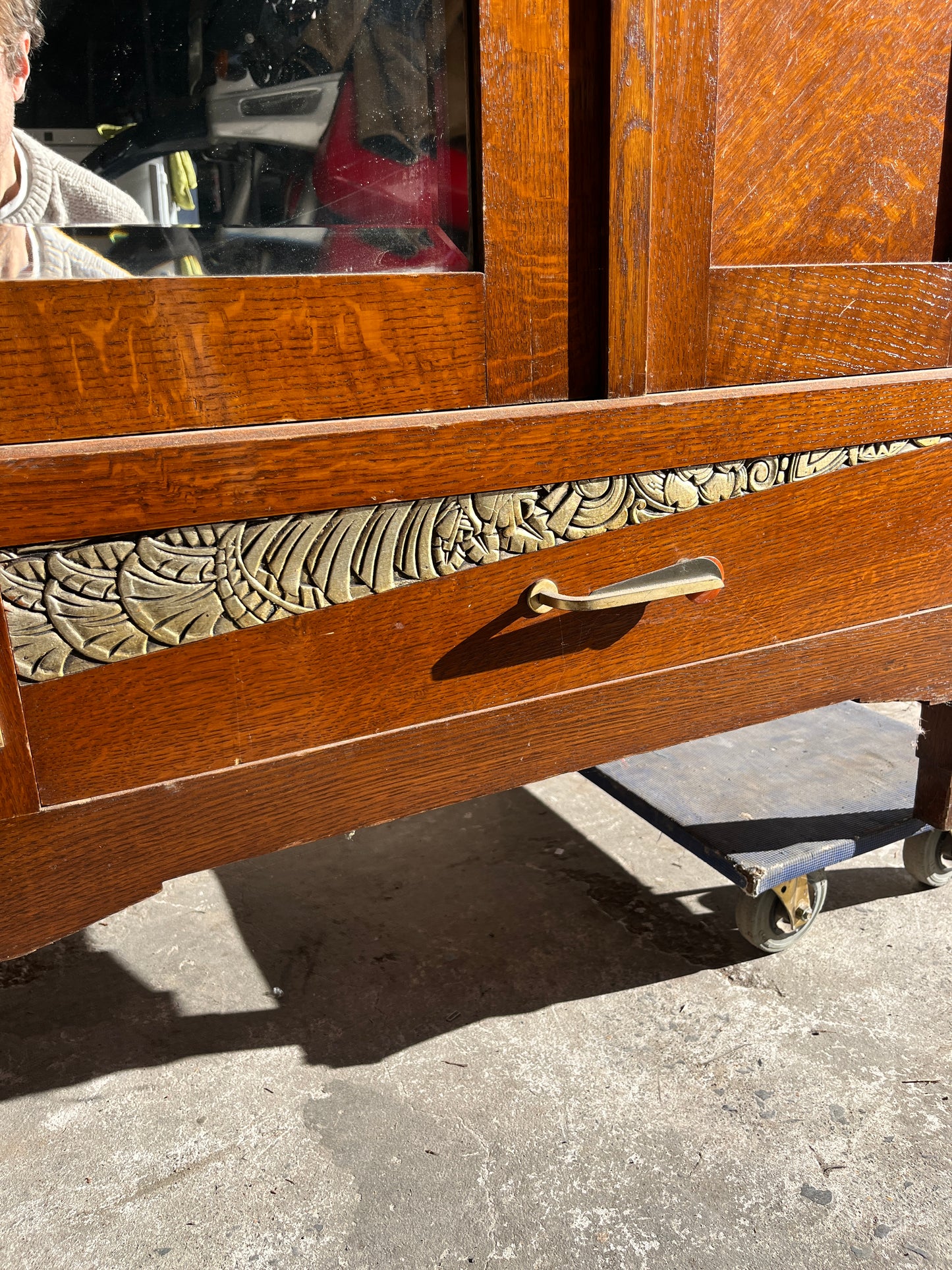 Art Deco Oak Wardrobe with Mirror & Carved Details