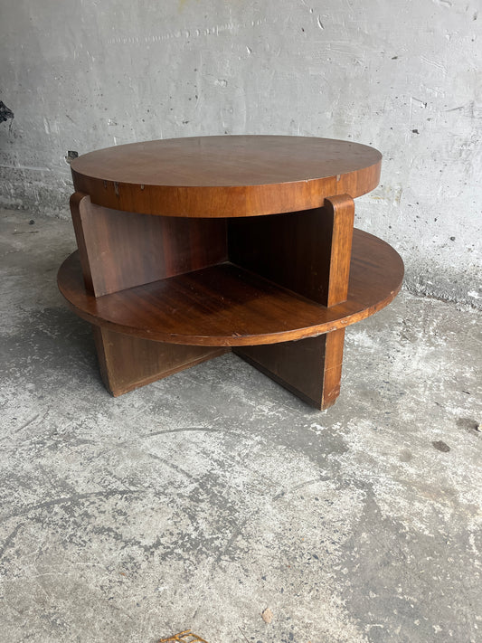 Vintage  Art Deco Round Coffee Table with Double Tier