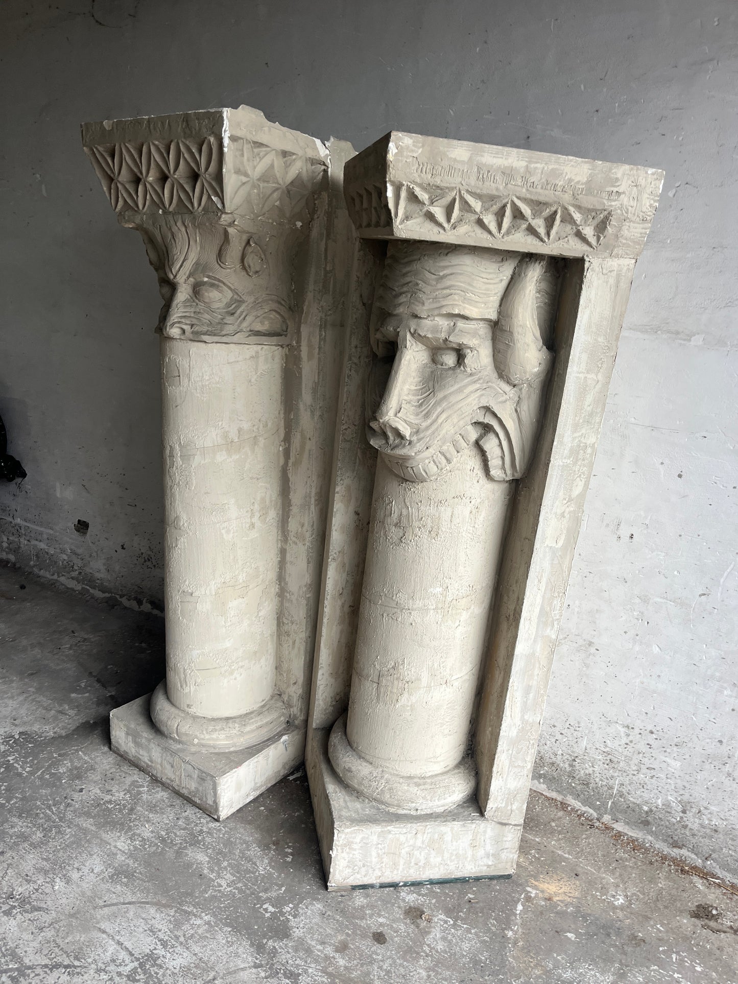 Sculptural Plaster Columns by Walter De Buck (Set of 2)