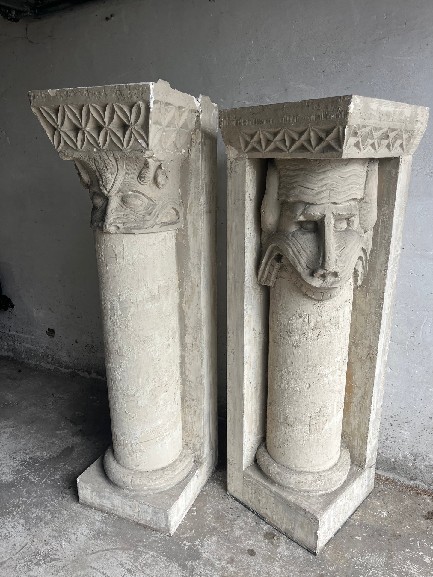 Sculptural Plaster Columns by Walter De Buck (Set of 2)
