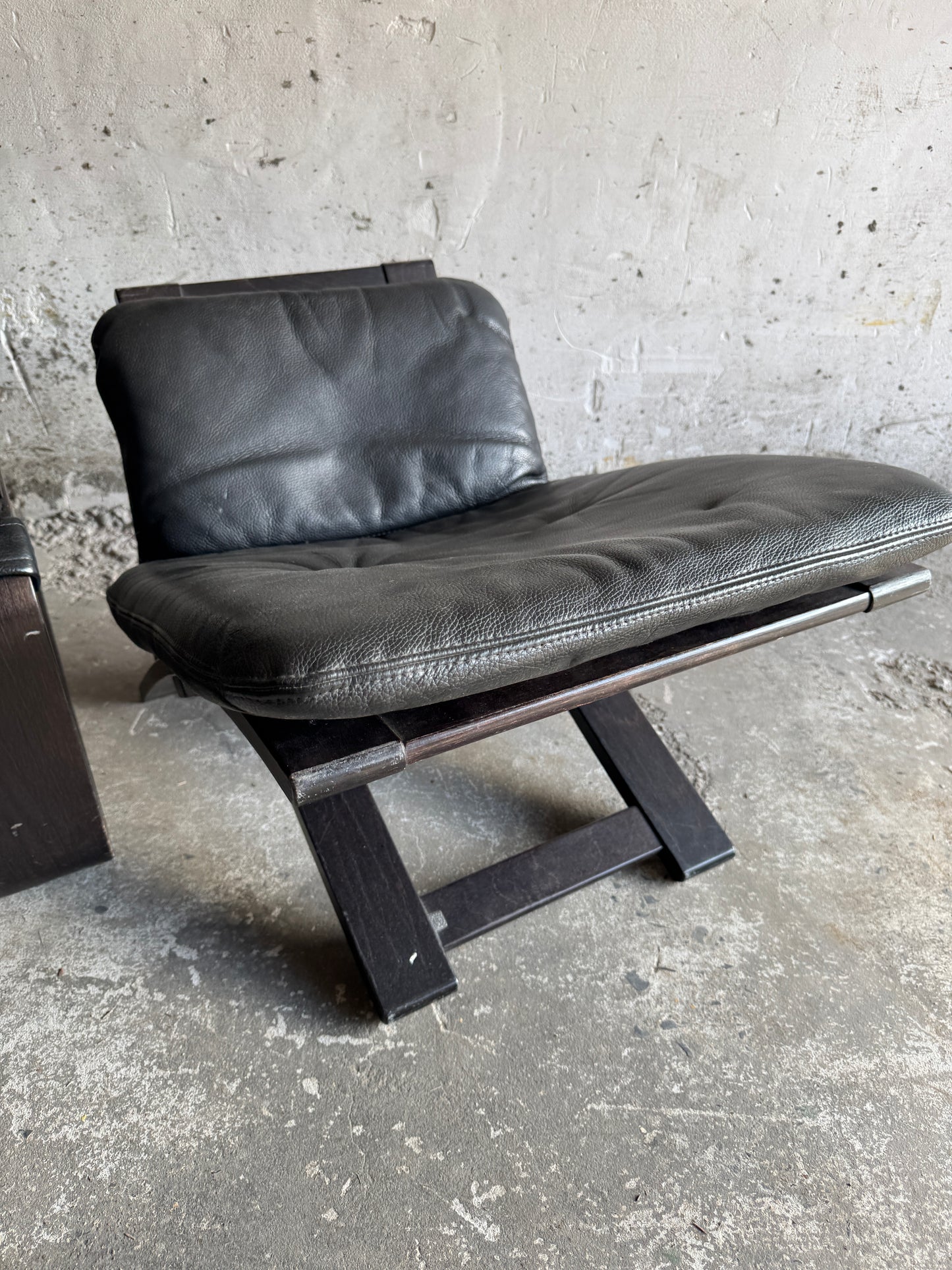 Vintage Scandinavian Leather Armchair+ Ottomanby Ake Fribytter for Mobel