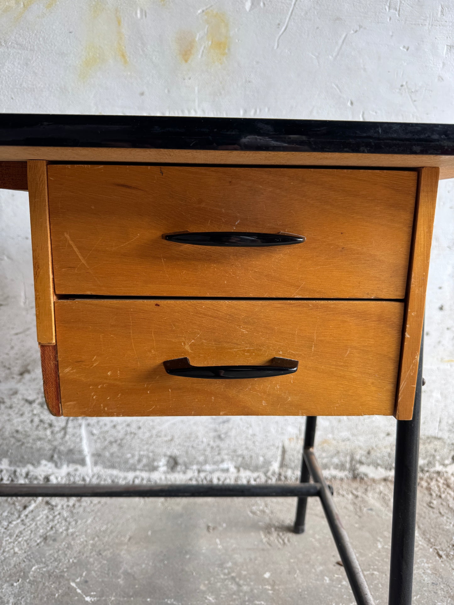 Mid-Century Industrial Desk with Two Drawers