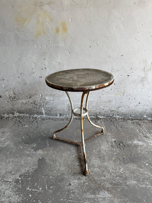 Vintage French Iron Bistro Table with Stone Top
