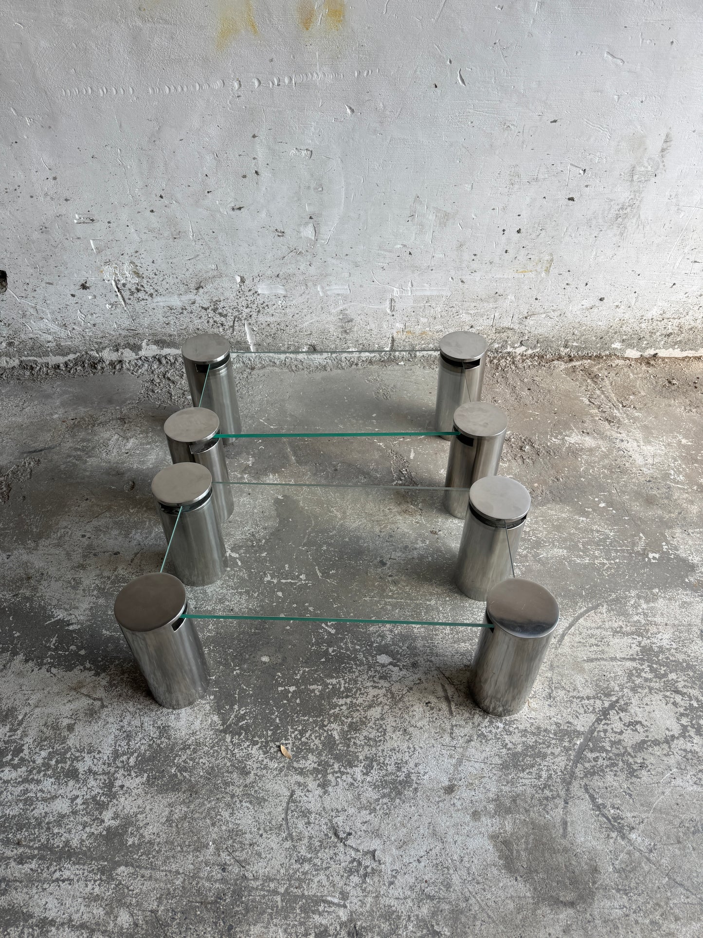 Pair of Modernist Coffee Tables with Cylindrical Steel Legs