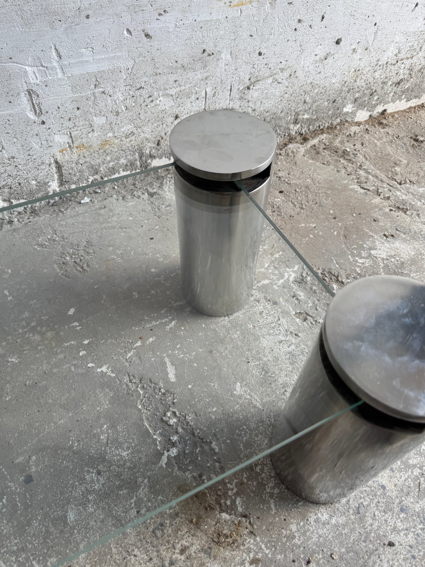 Pair of Modernist Coffee Tables with Cylindrical Steel Legs