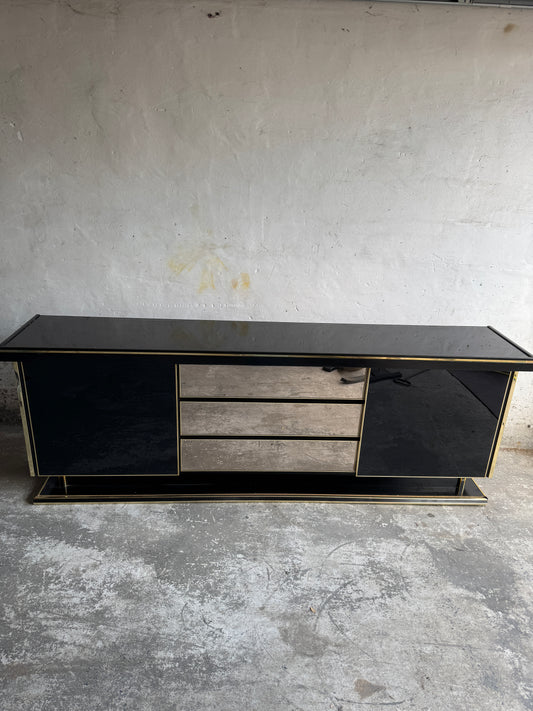 Black Lacquer and Brass Cabinet in the Style of Mahey