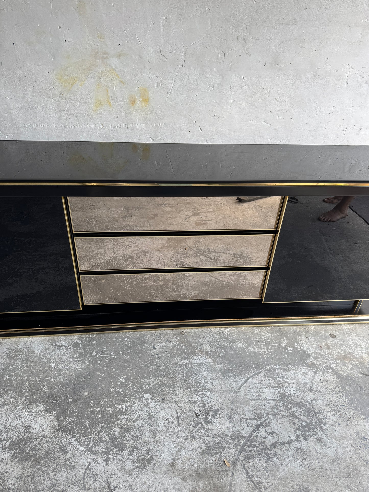 Black Lacquer and Brass Cabinet in the Style of Mahey