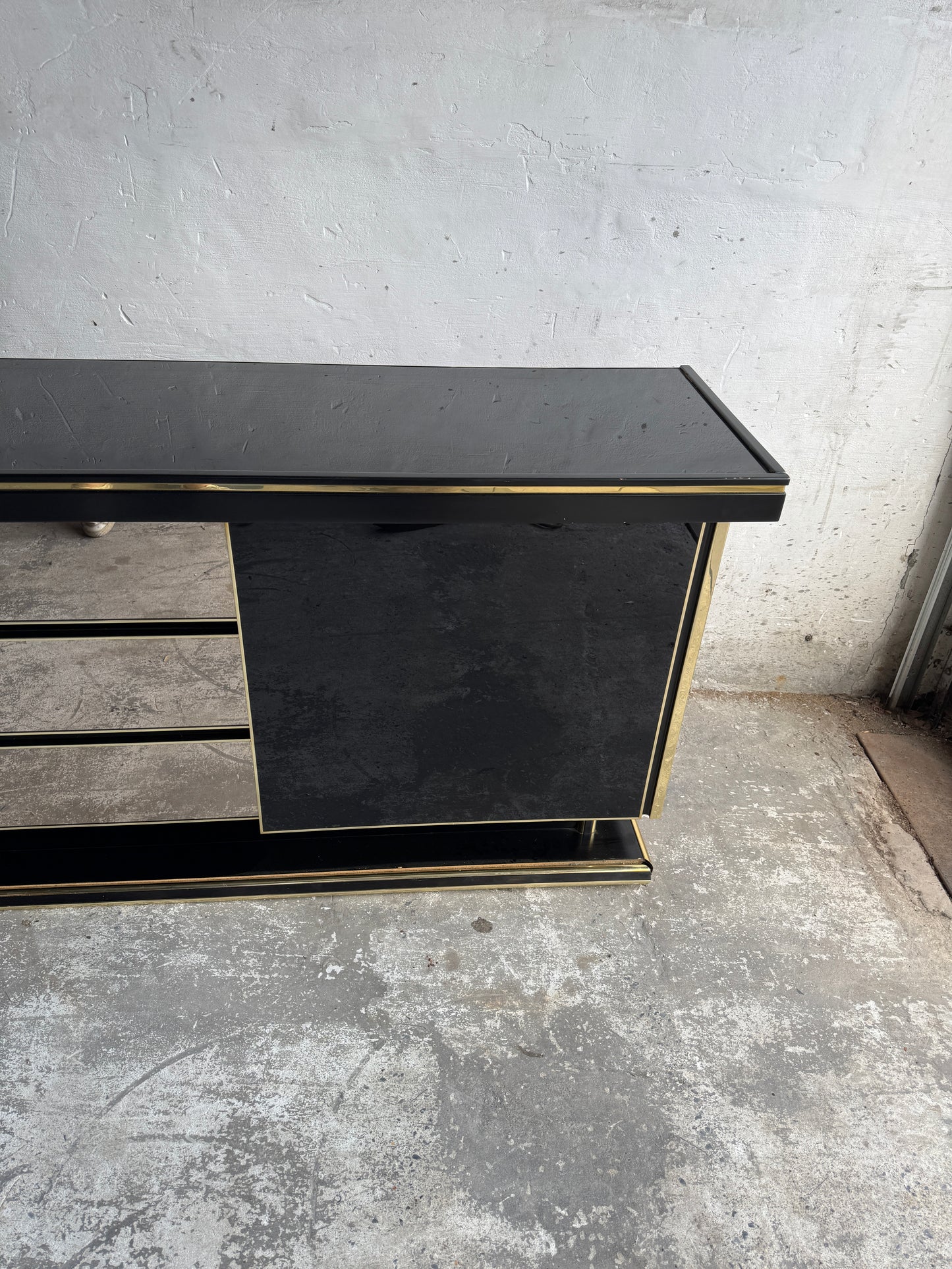 Black Lacquer and Brass Cabinet in the Style of Mahey