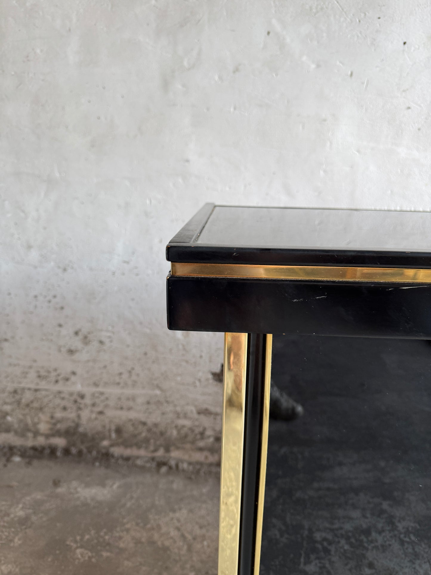 Black Lacquer and Brass Cabinet in the Style of Mahey