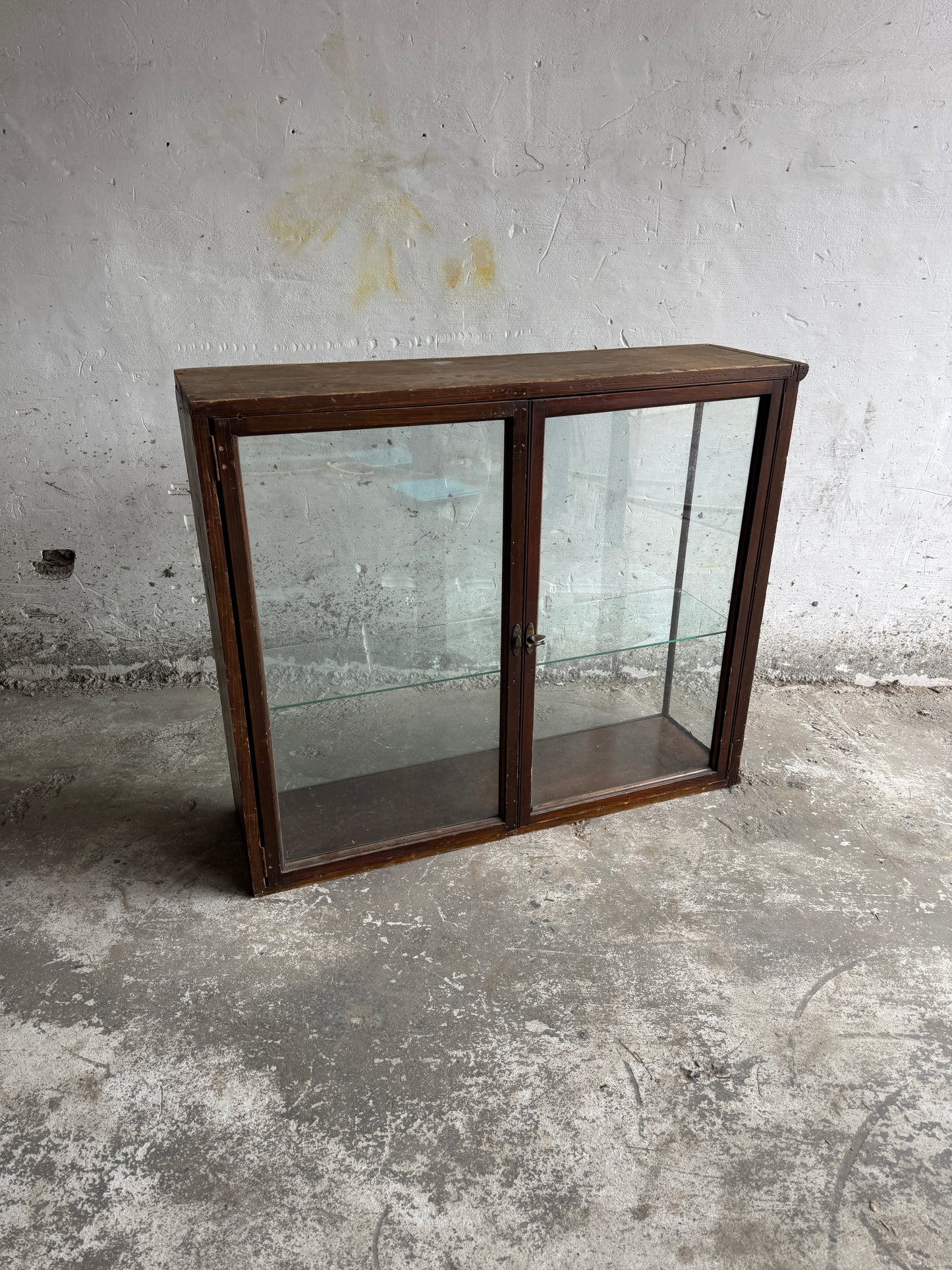 Vintage Wooden Display Cabinet with Glass Doors – Early 20th Century