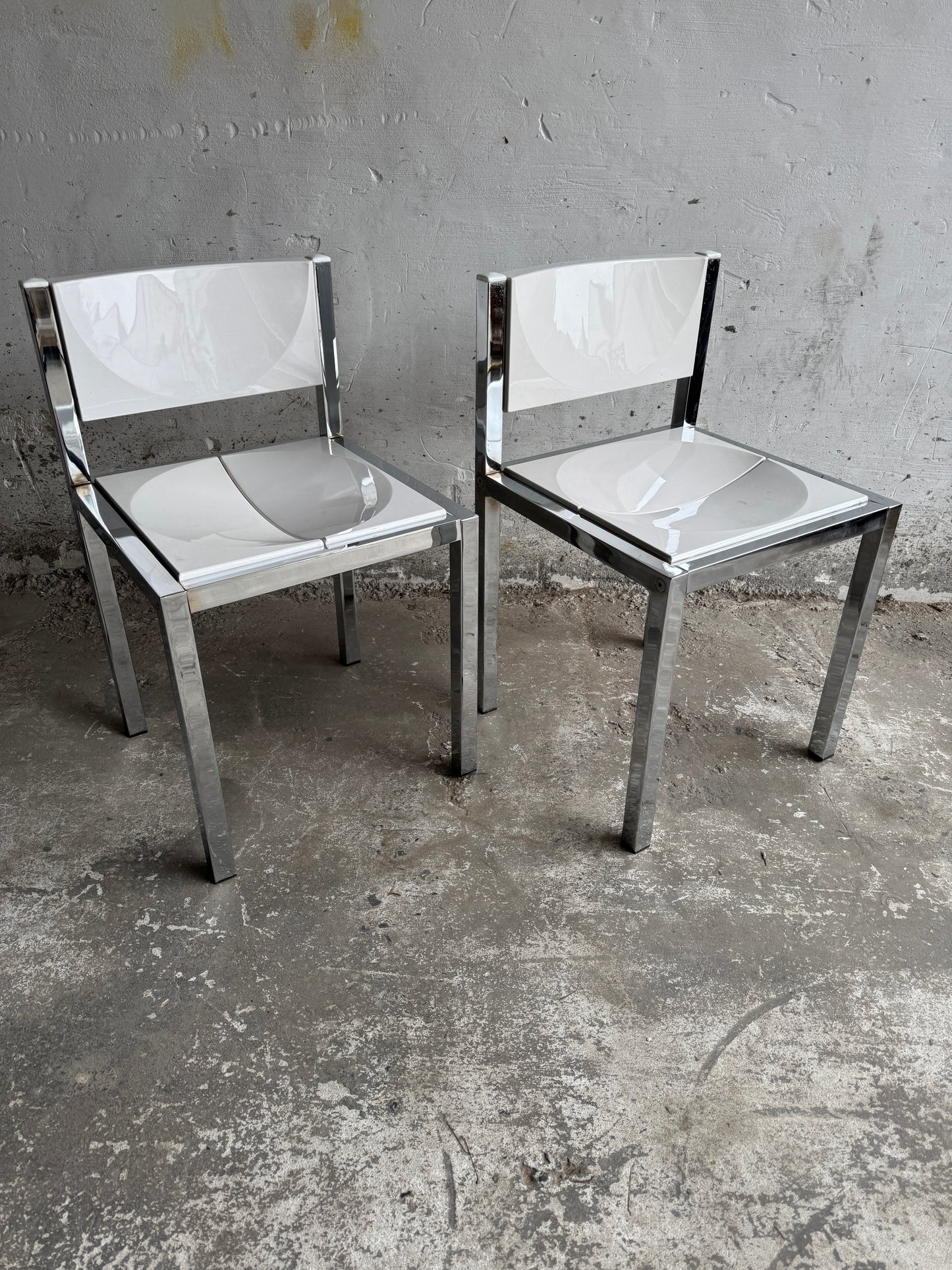 Pair of Chrome and White Chairs by Frank Wardle – 1970s Postmodern Design
