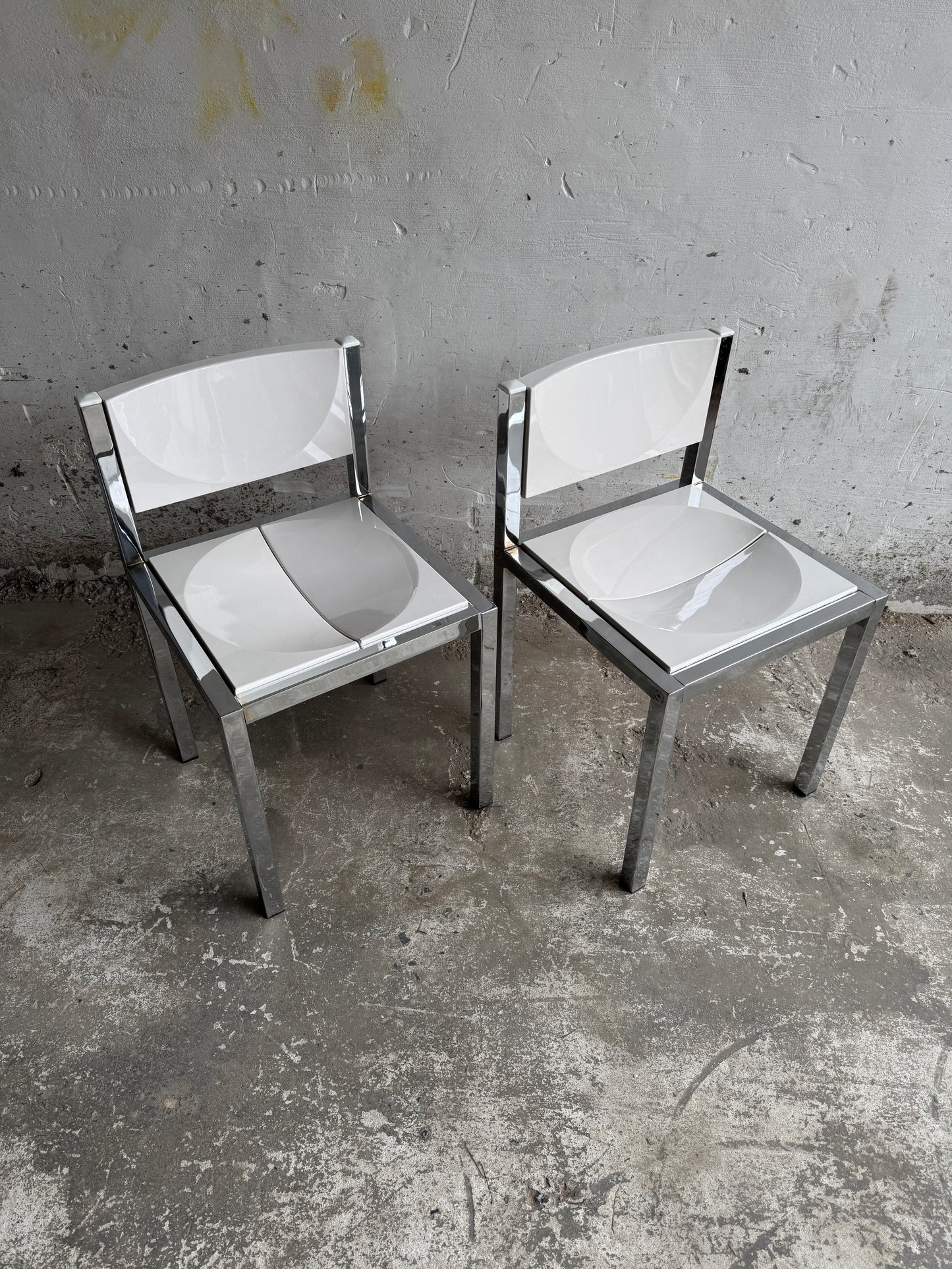 Pair of Chrome and White Chairs by Frank Wardle – 1970s Postmodern Design