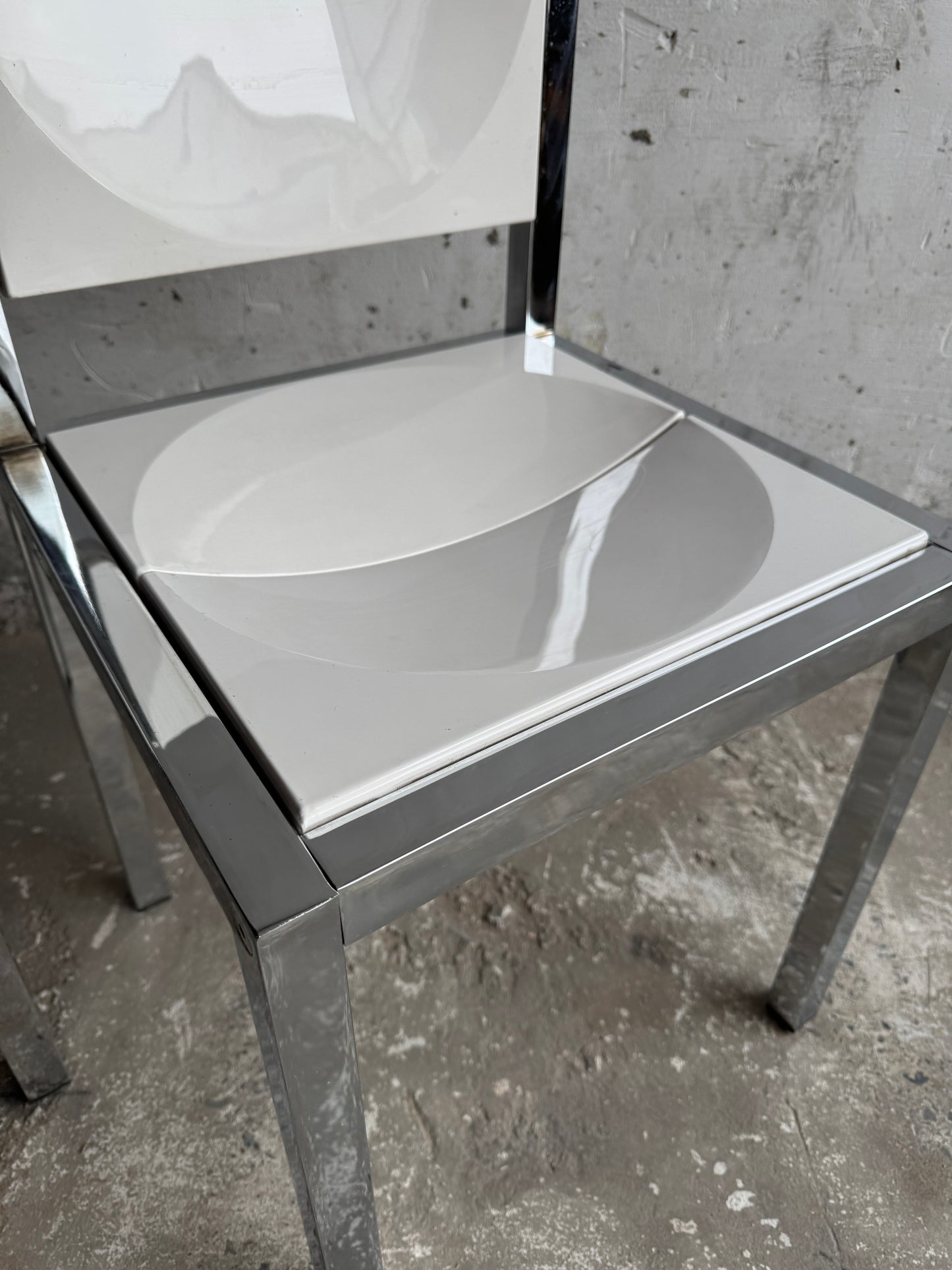 Pair of Chrome and White Chairs by Frank Wardle – 1970s Postmodern Design