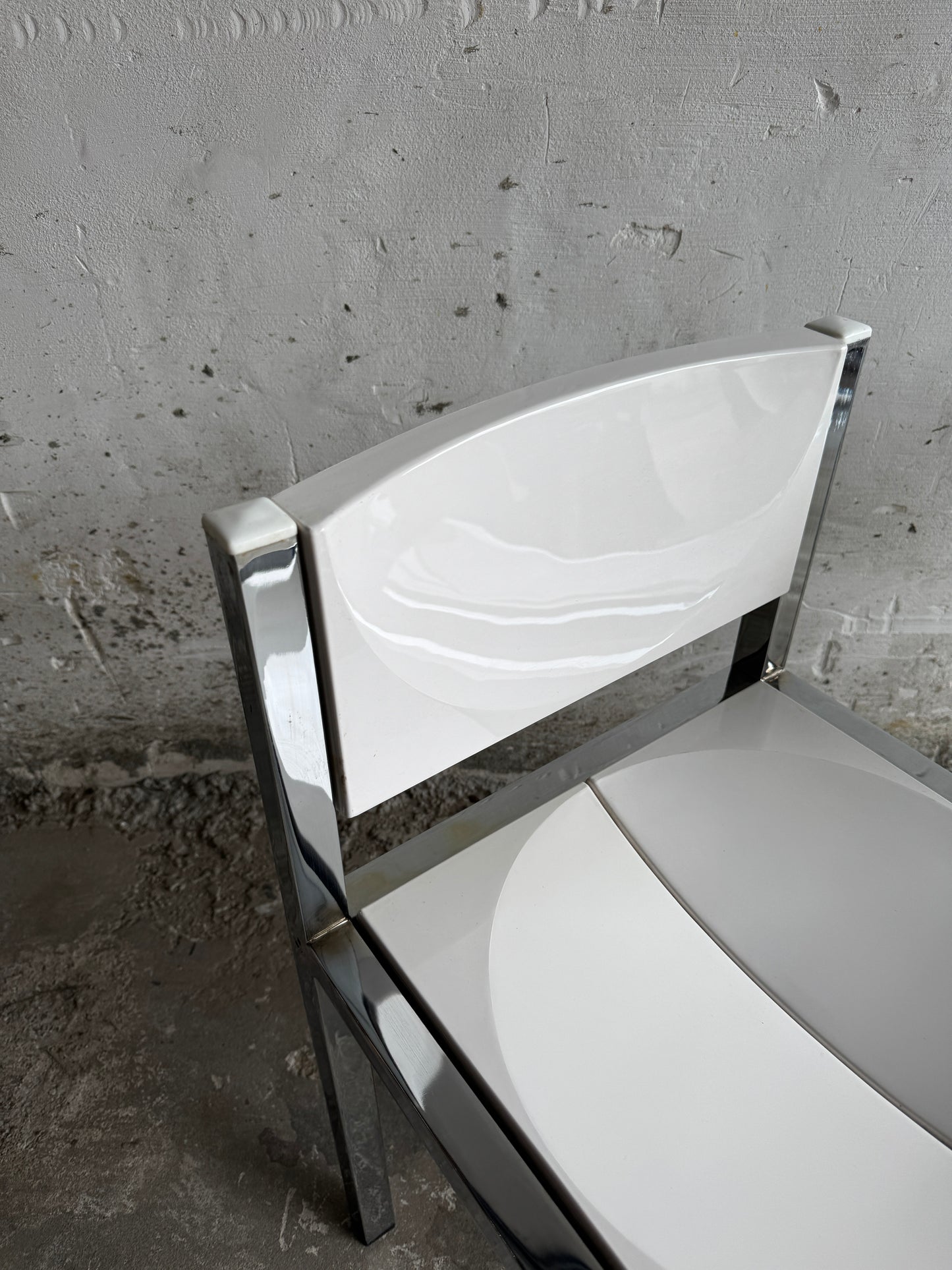Pair of Chrome and White Chairs by Frank Wardle – 1970s Postmodern Design