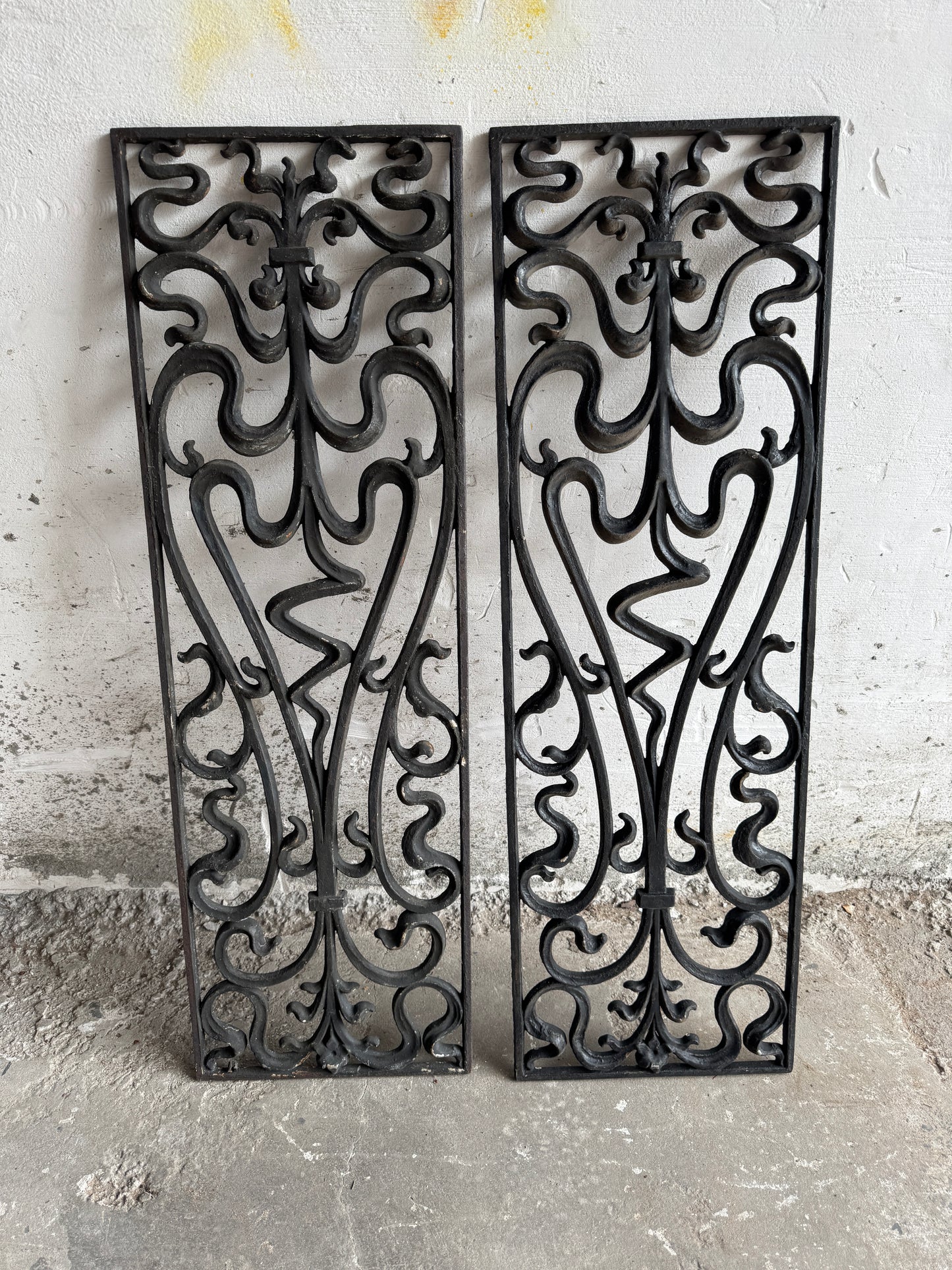 Pair of Vintage Wrought Iron Grilles – Ornamental Scrollwork