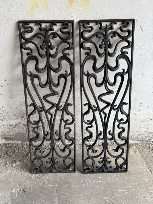 Pair of Vintage Wrought Iron Grilles – Ornamental Scrollwork