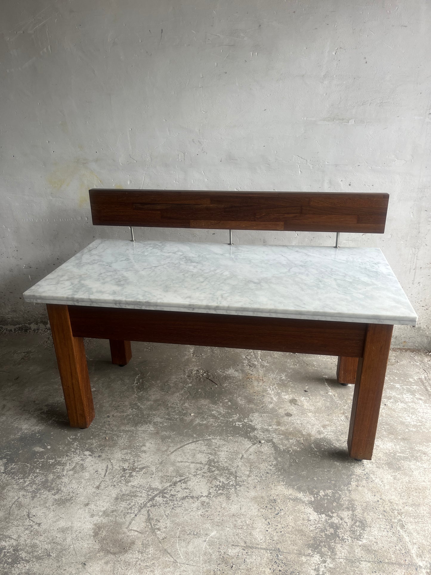 Postmodern Marble Console Table with Floating Wooden Screen