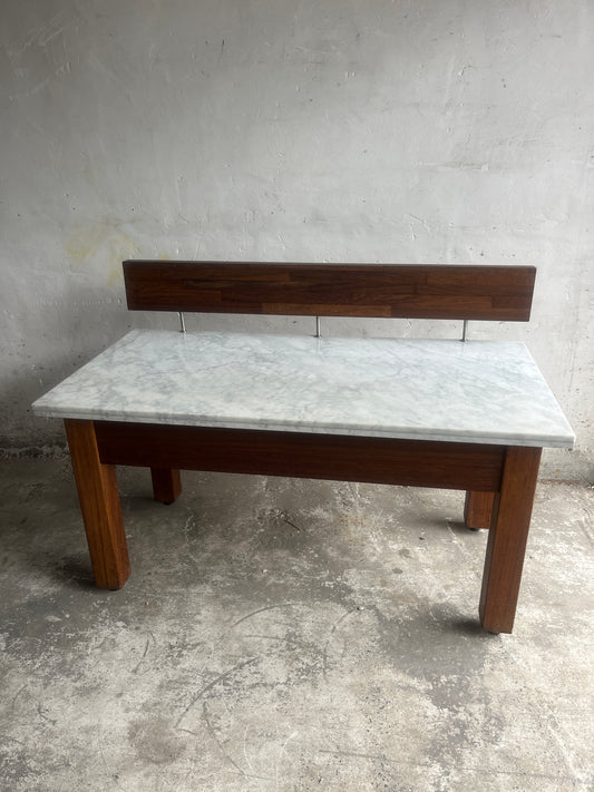 Postmodern Marble Console Table with Floating Wooden Screen