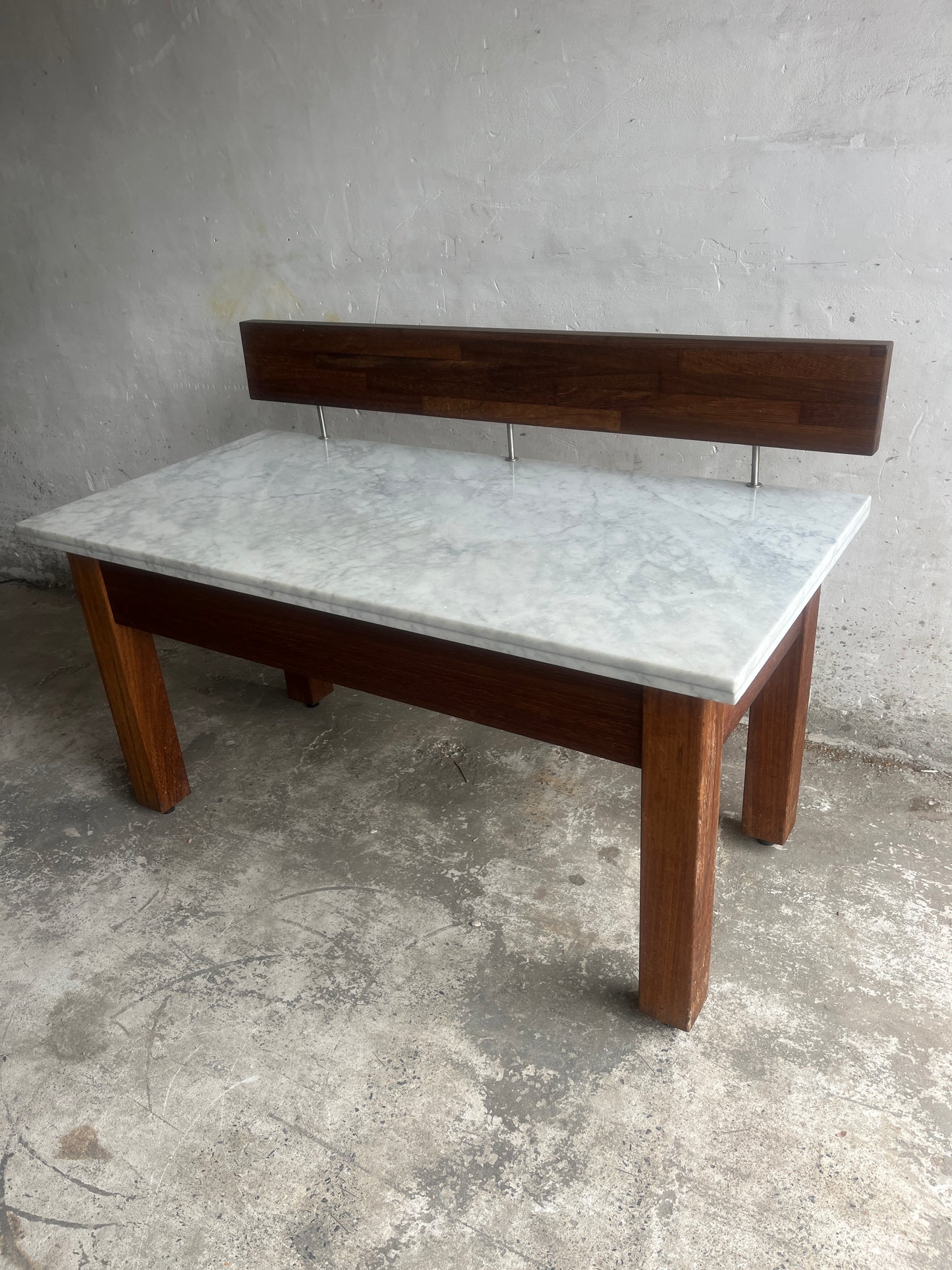 Postmodern Marble Console Table with Floating Wooden Screen