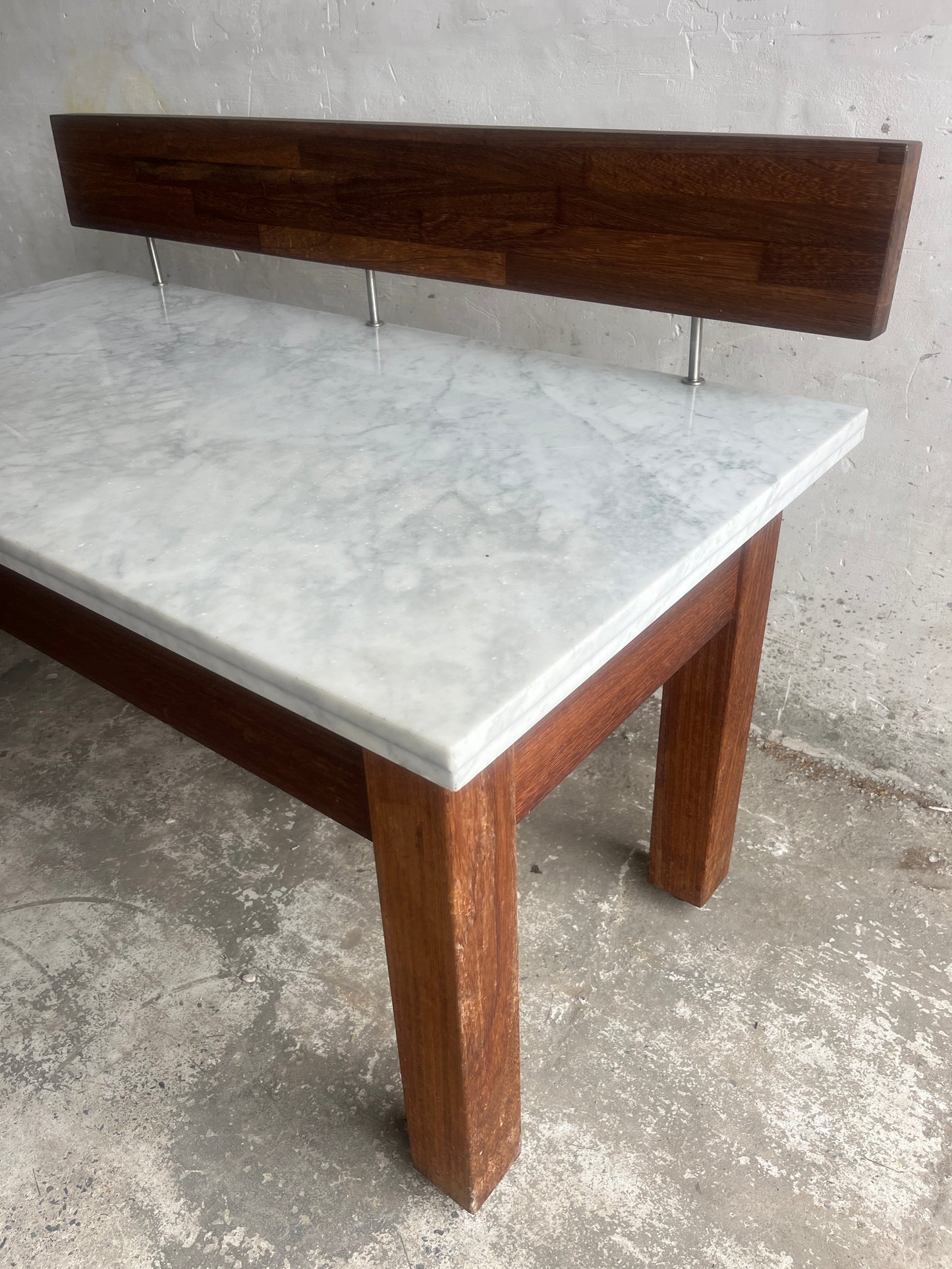 Postmodern Marble Console Table with Floating Wooden Screen