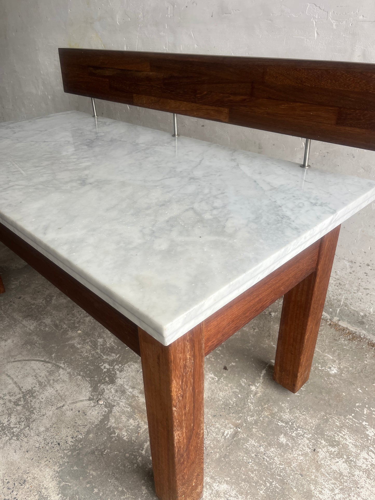 Postmodern Marble Console Table with Floating Wooden Screen