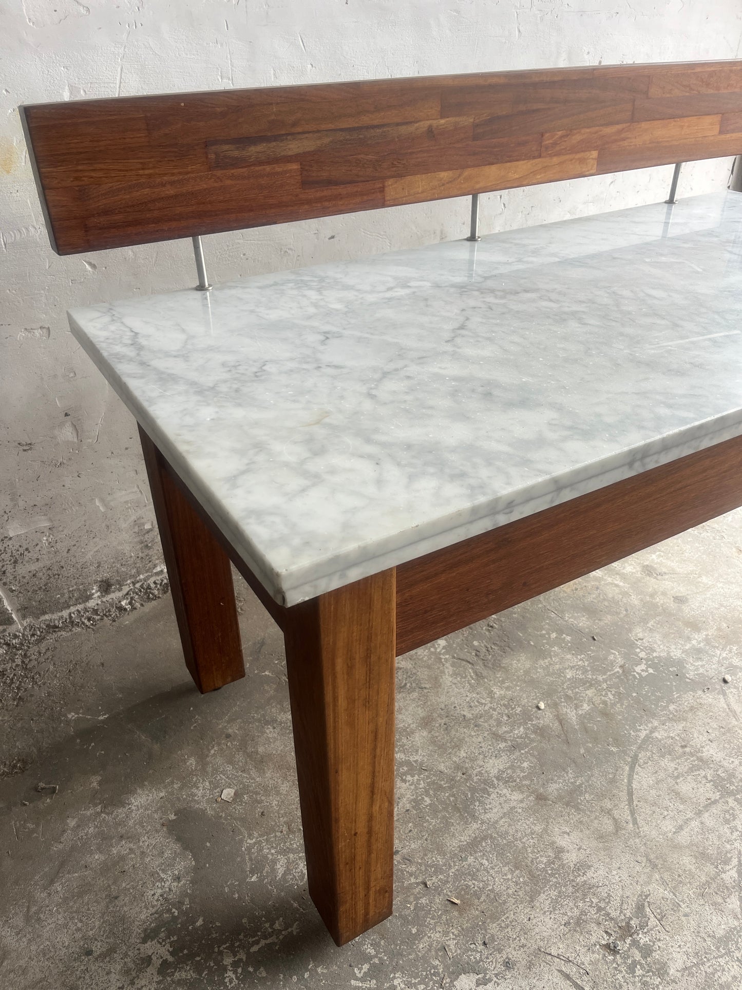 Postmodern Marble Console Table with Floating Wooden Screen