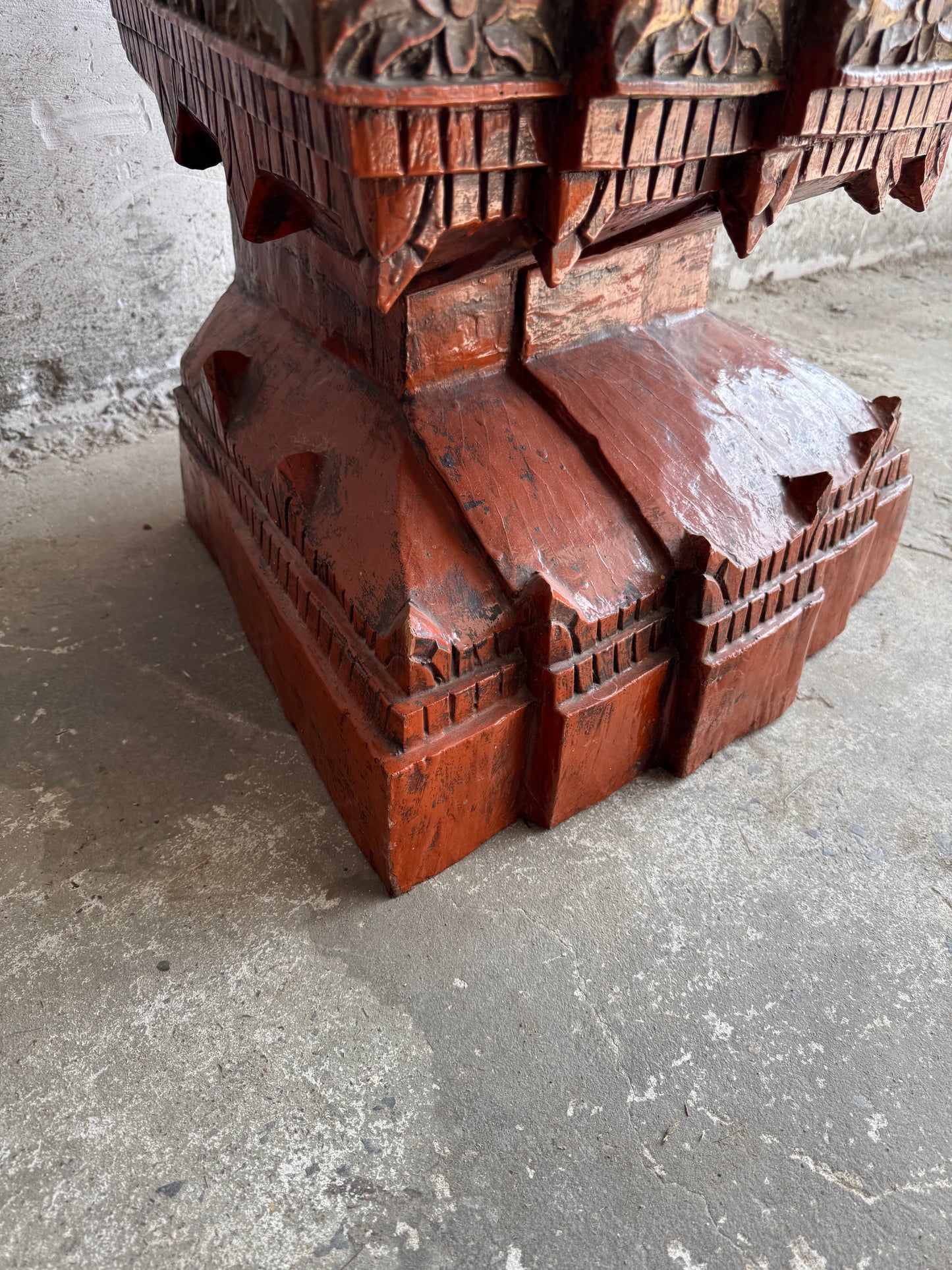 Large Seated Buddha Sculpture on Carved Base – Gilded Wood &amp; Lacquer