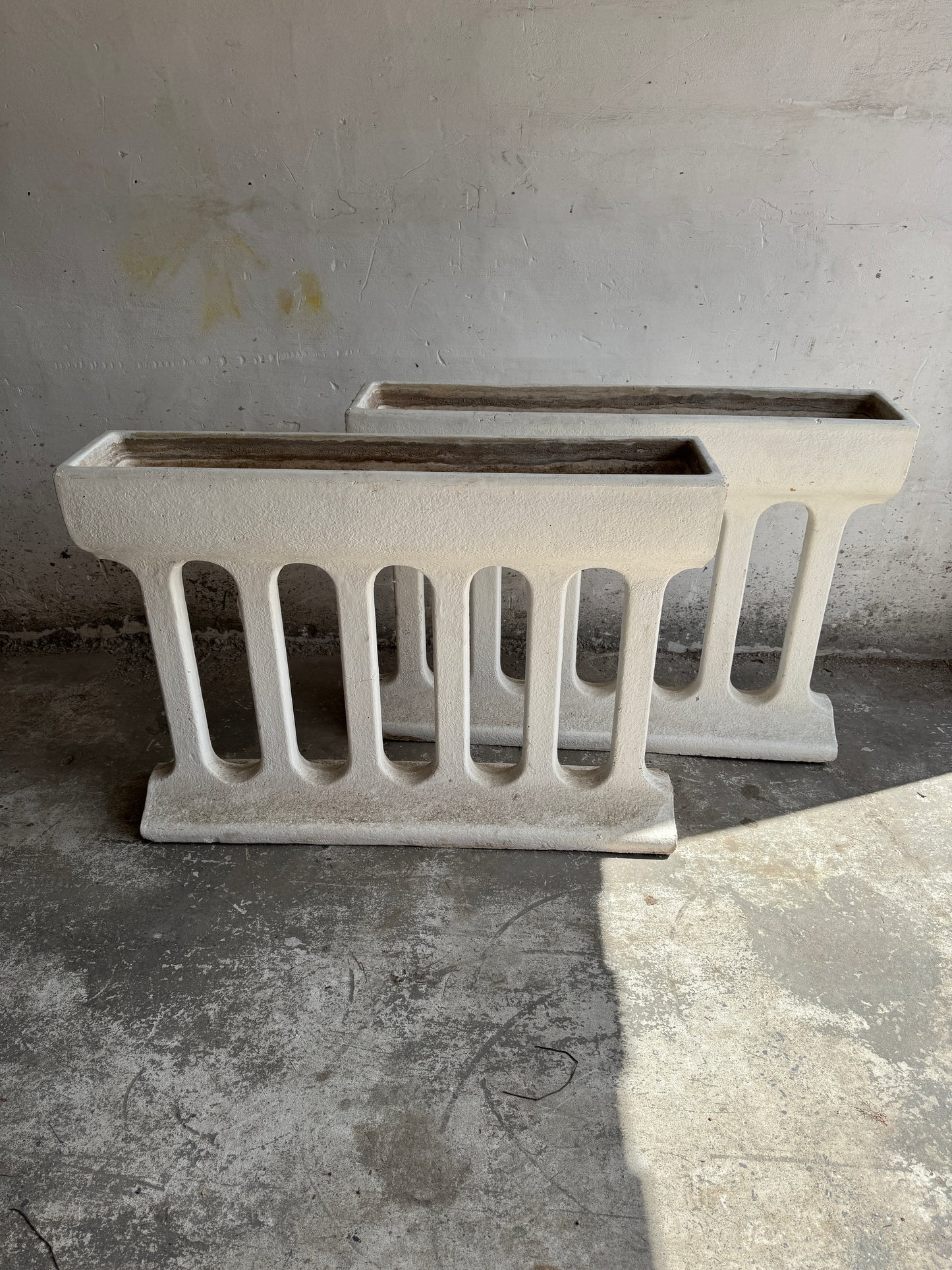 Pair of Sculptural Mid-Century Concrete Planters – Brutalist Style