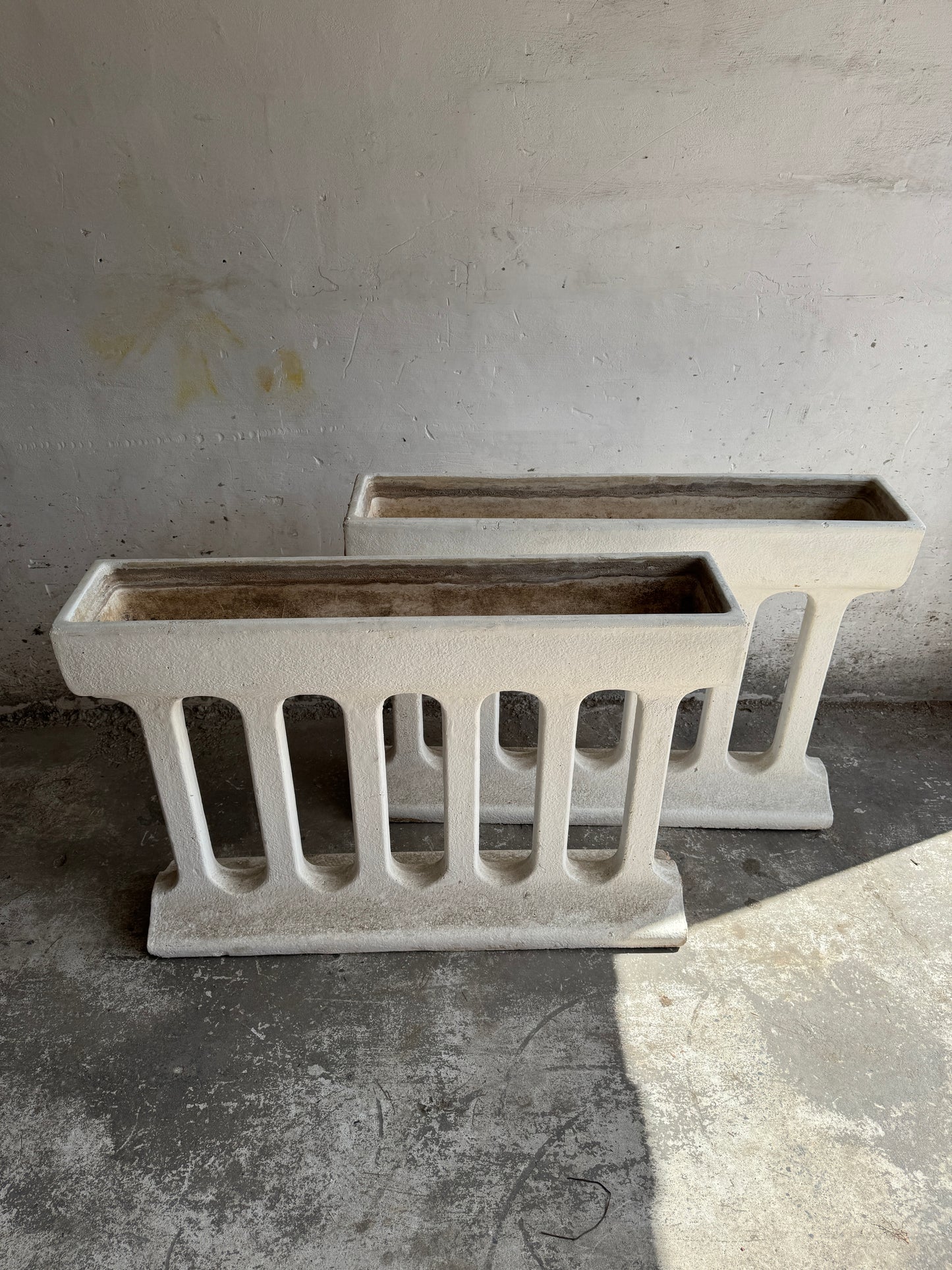 Pair of Sculptural Mid-Century Concrete Planters – Brutalist Style