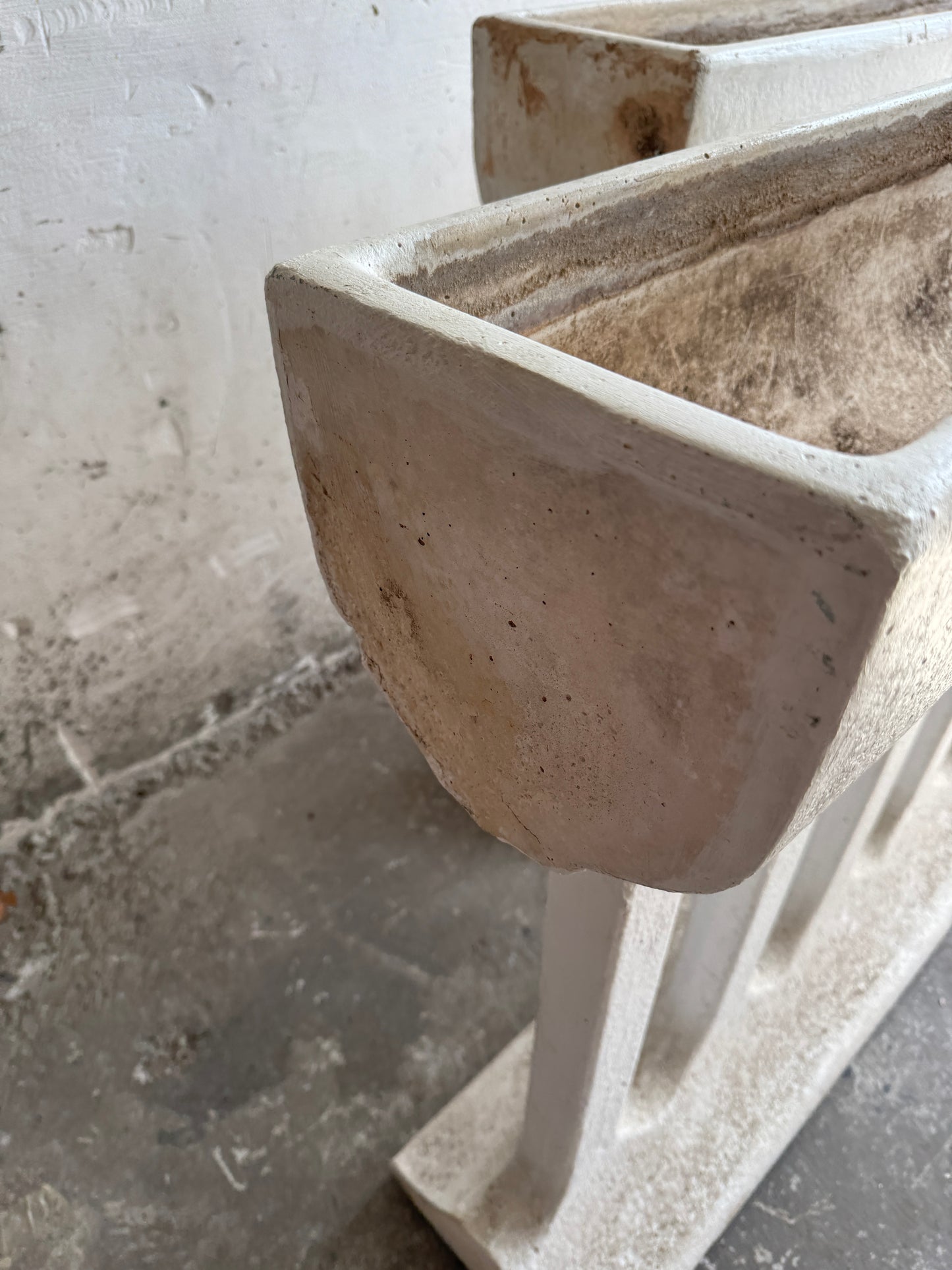 Pair of Sculptural Mid-Century Concrete Planters – Brutalist Style