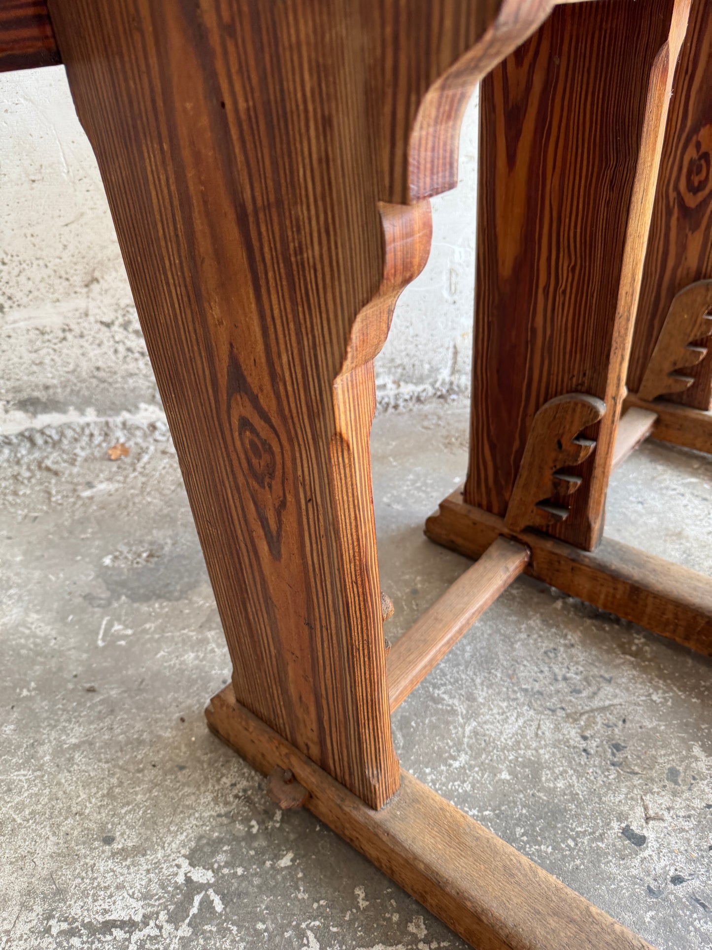 Antique Wooden School Desk with Twin Benches – Early 20th Century