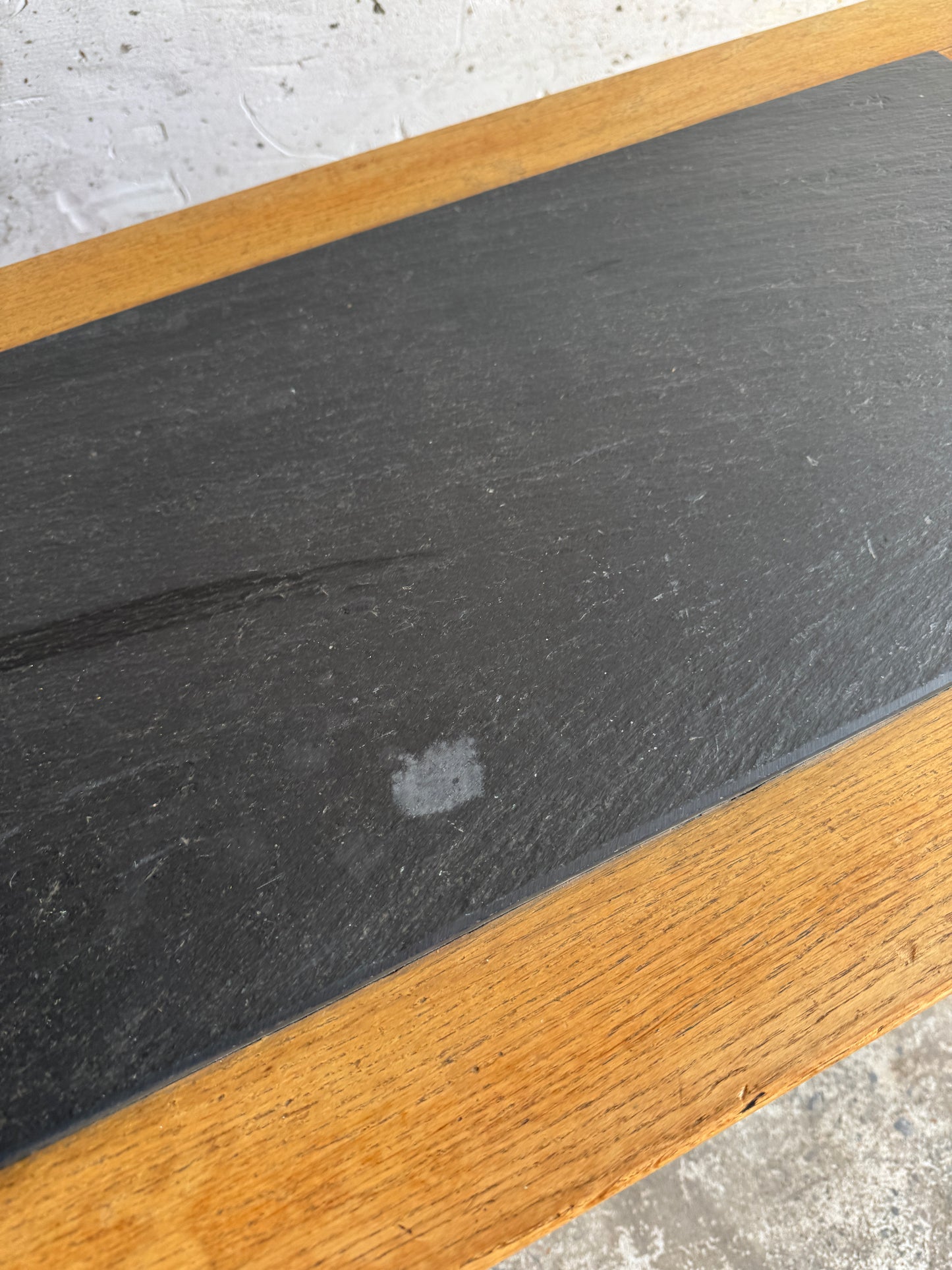 Vintage Oak Coffee Table with Belgian Blue Stone Top – 1950s Belgian Craft