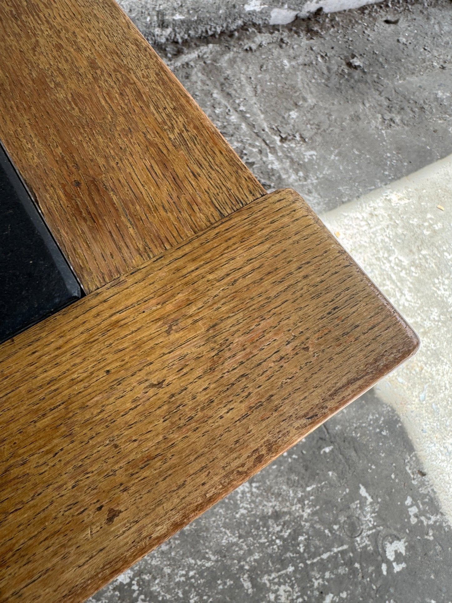 Vintage Oak Coffee Table with Belgian Blue Stone Top – 1950s Belgian Craft