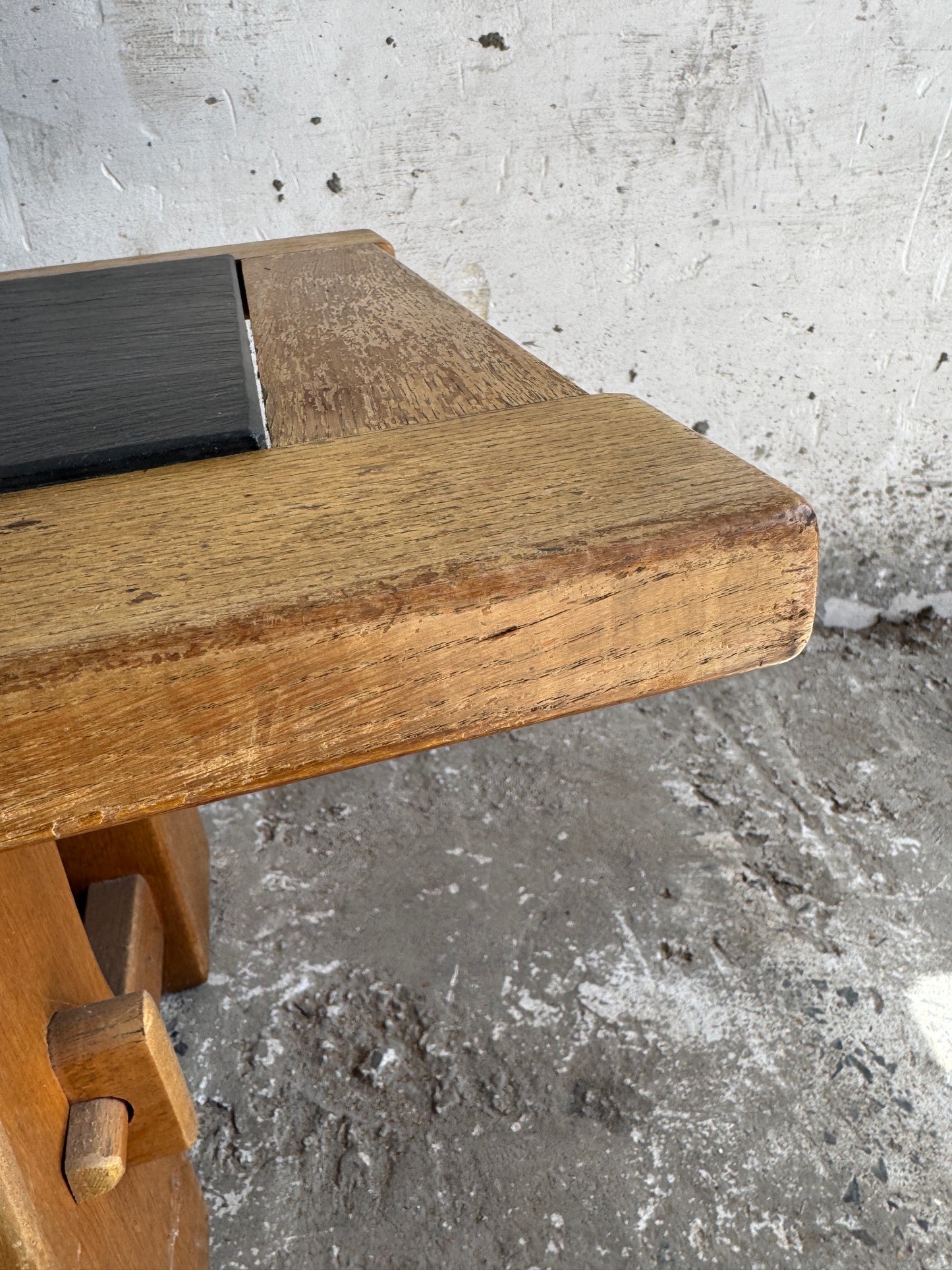 Vintage Oak Coffee Table with Belgian Blue Stone Top – 1950s Belgian Craft