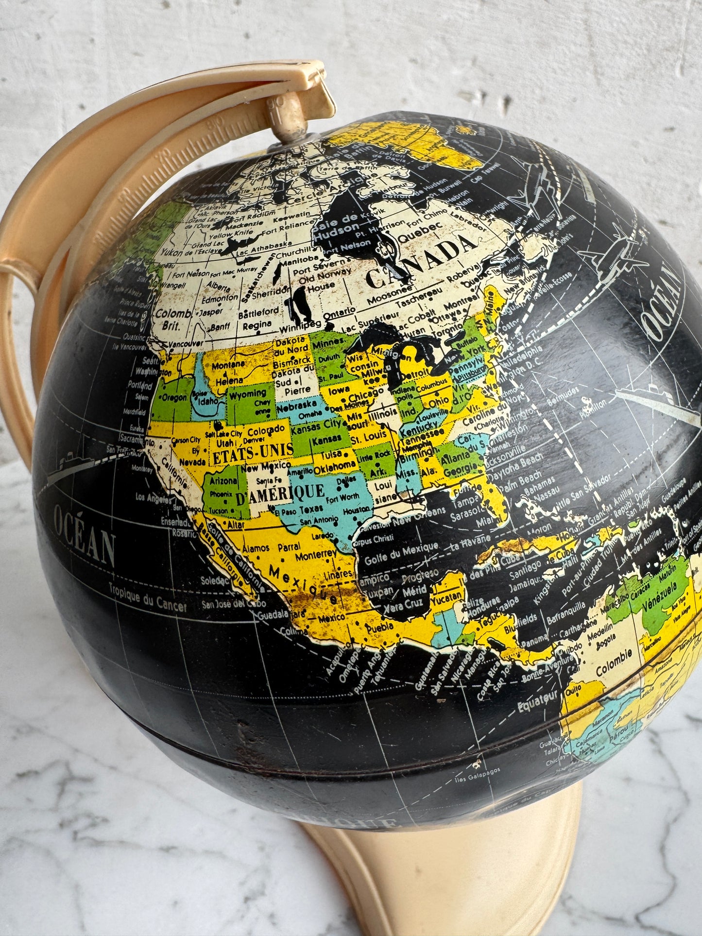 French Vintage School Globe – Black Ocean Model