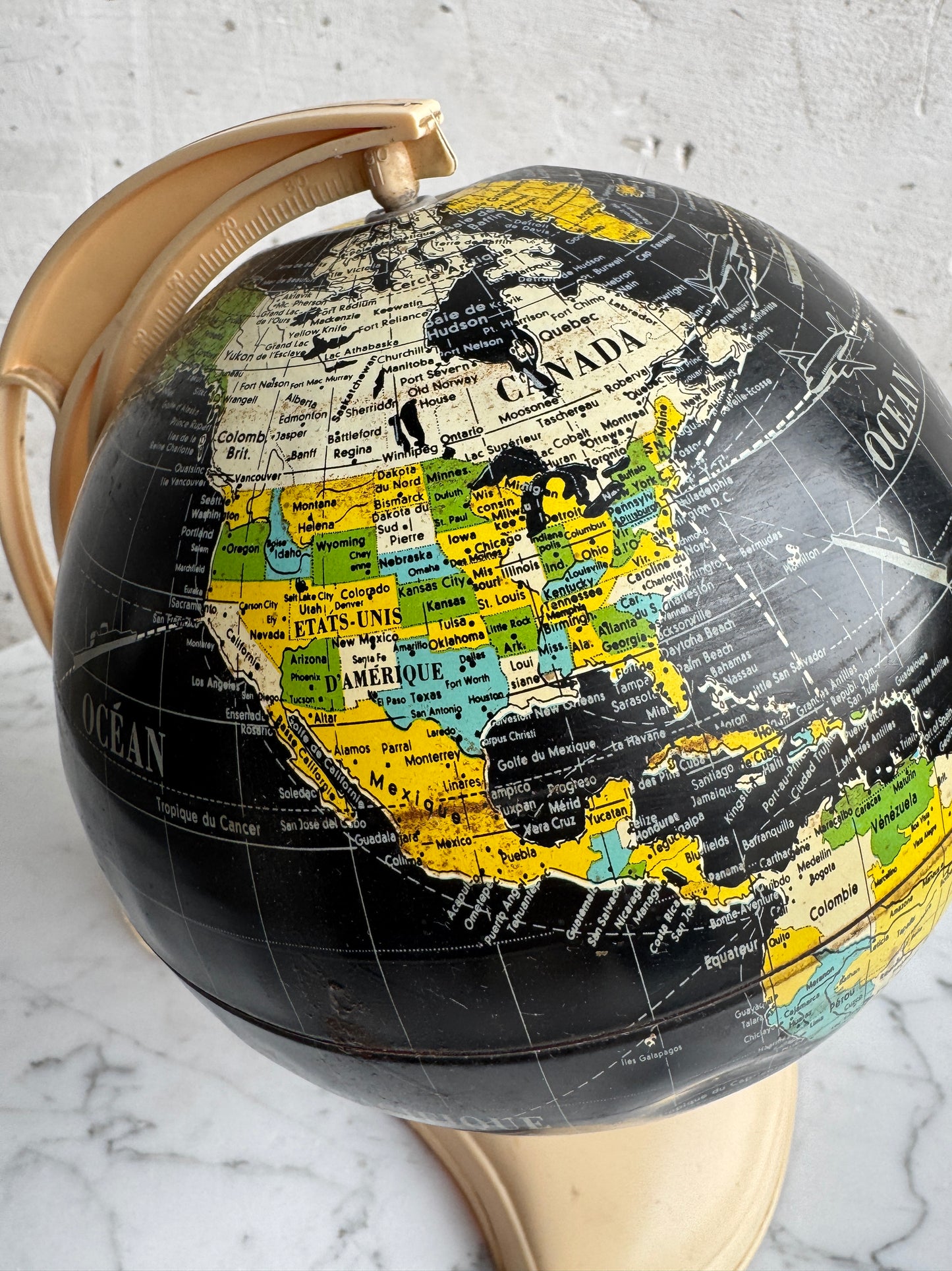 French Vintage School Globe – Black Ocean Model