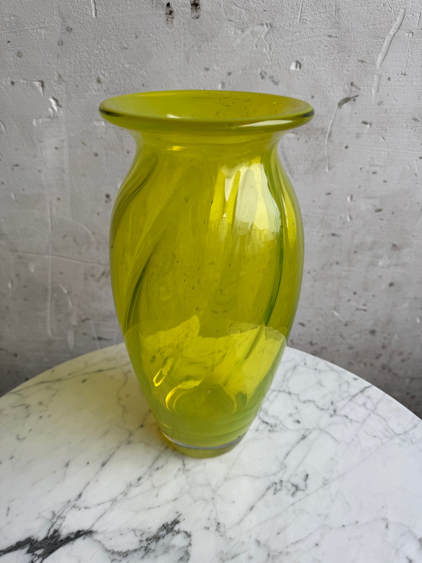 Uranium Glass Swirl Vase – Lime Green – Hand-Blown – 30cm