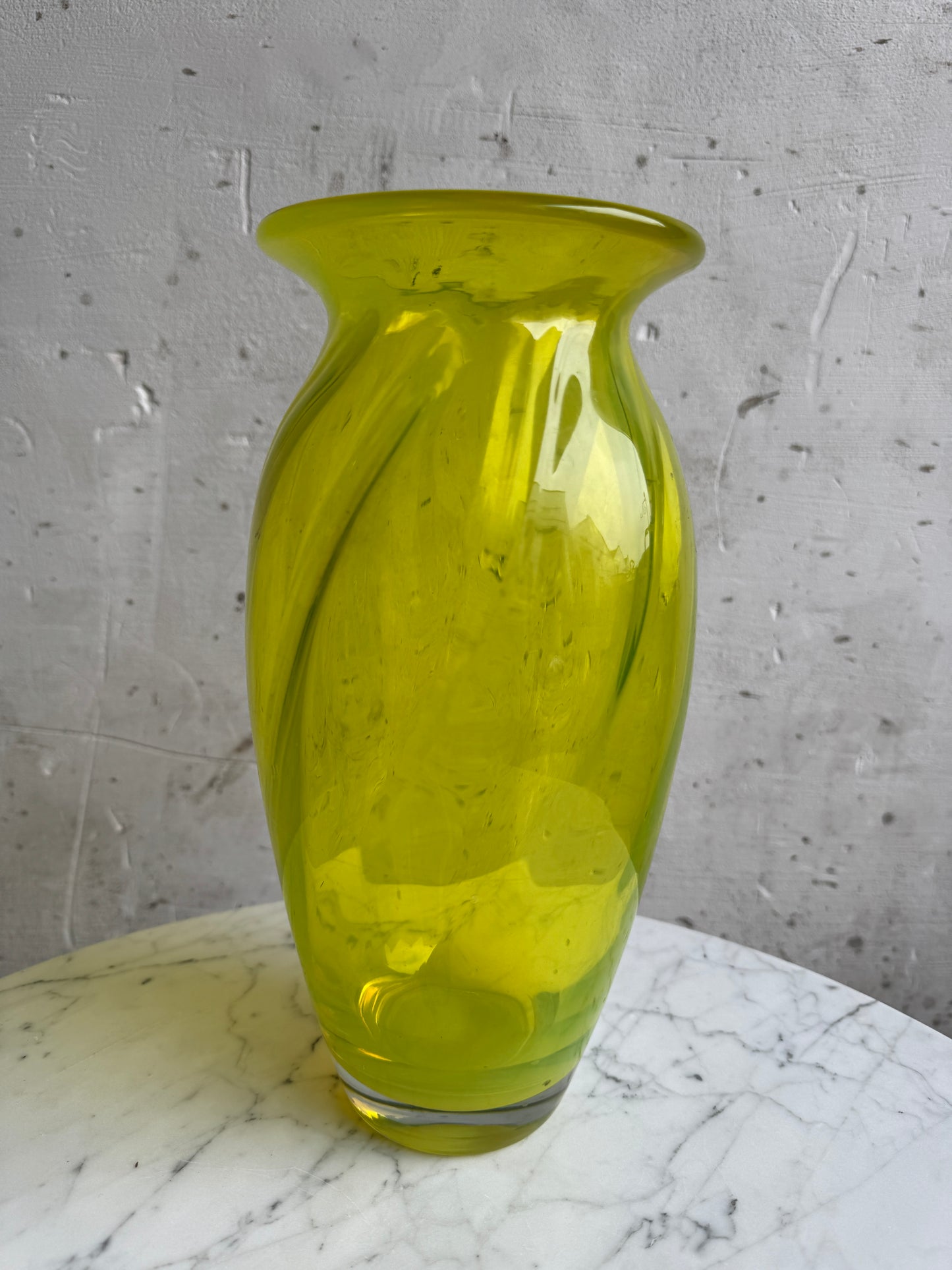 Uranium Glass Swirl Vase – Lime Green – Hand-Blown – 30cm