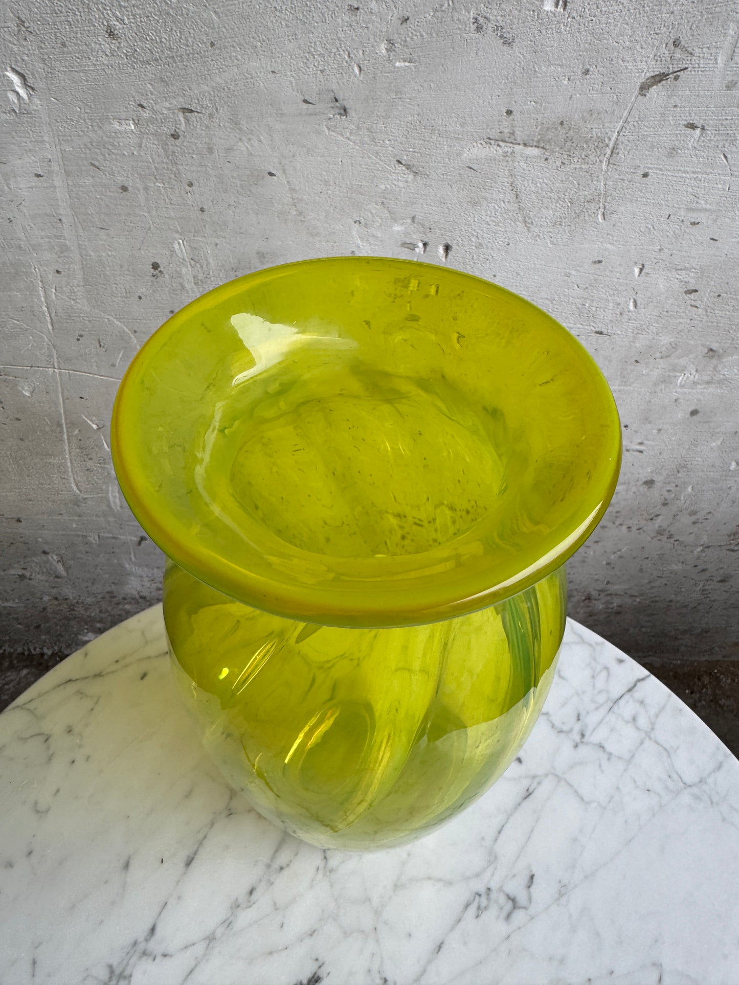 Uranium Glass Swirl Vase – Lime Green – Hand-Blown – 30cm