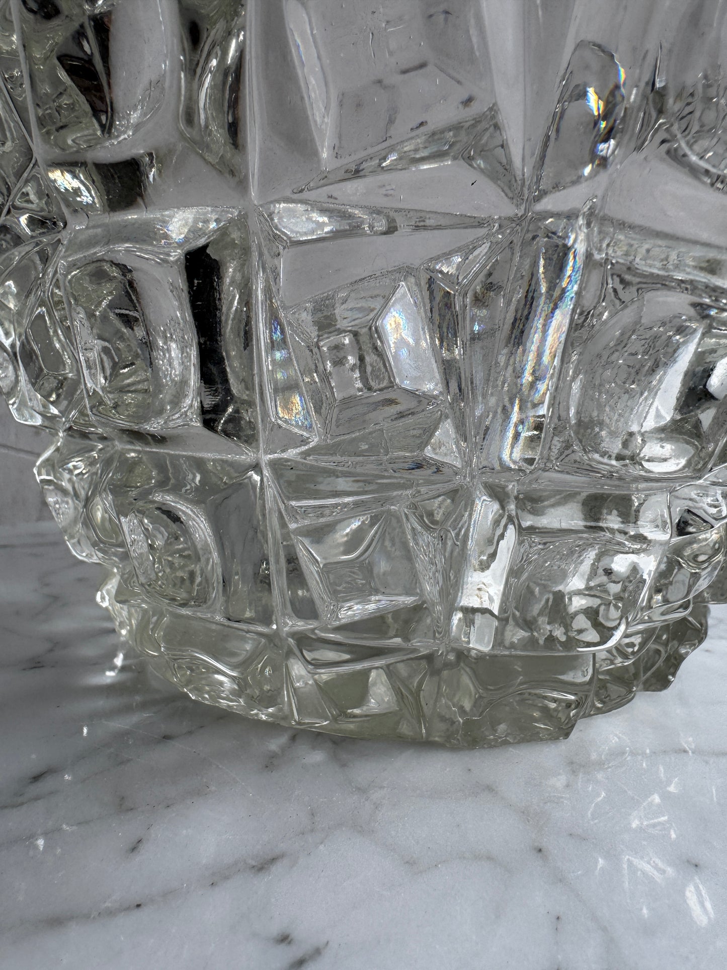 Vintage Pressed Crystal Glass Basket – Geometric Lattice Design