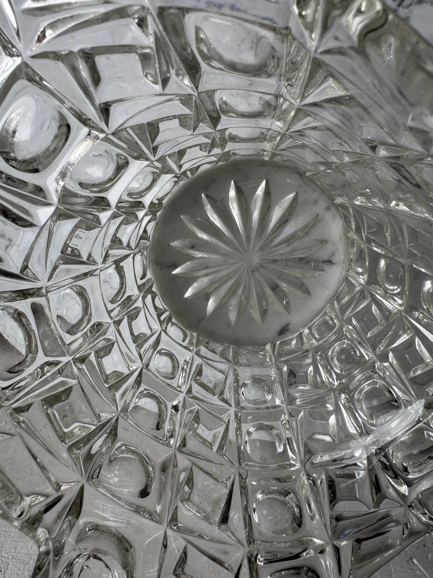 Vintage Pressed Crystal Glass Basket – Geometric Lattice Design