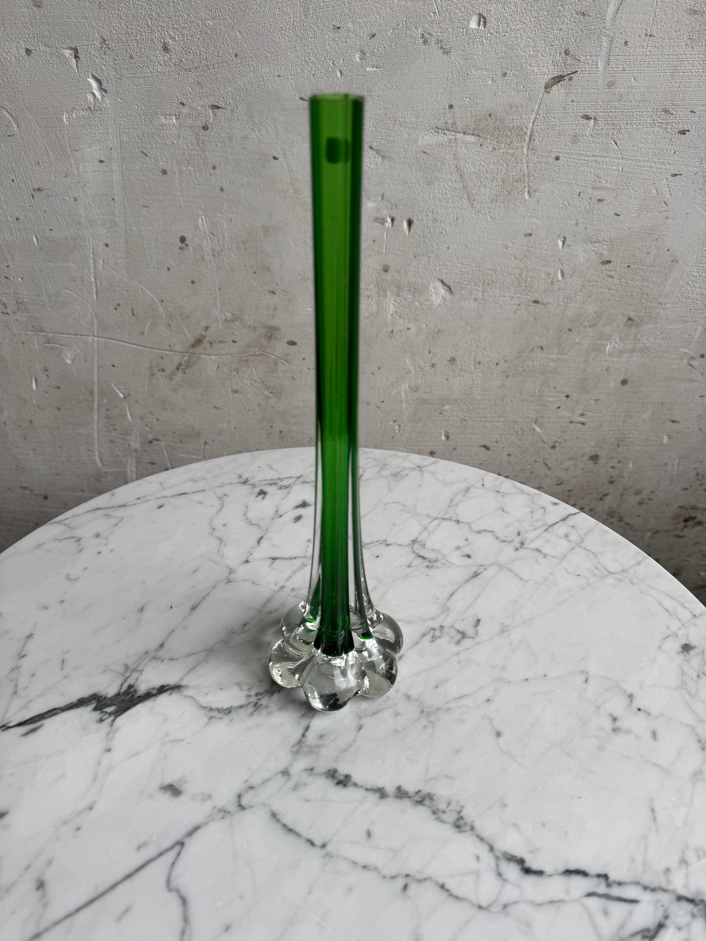 Green Glass Bud Vase – Clear Petal Base – 30cm