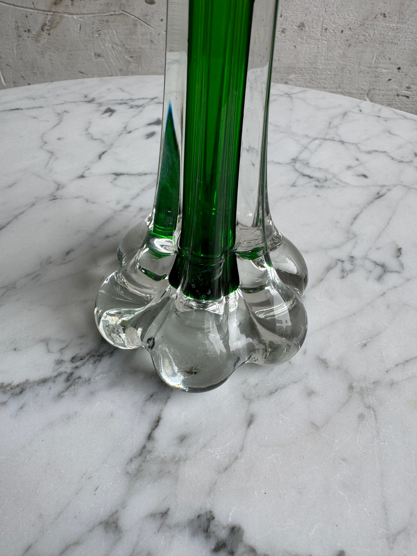 Green Glass Bud Vase – Clear Petal Base – 30cm